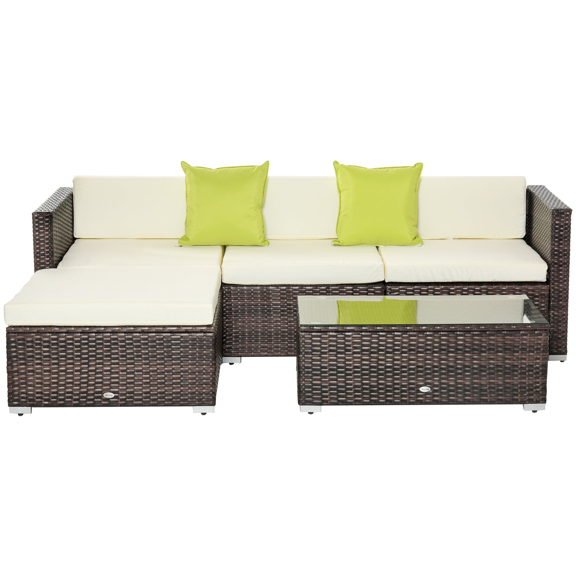 4 Seater Garden Rattan Sofa Set with Cushions - Brown