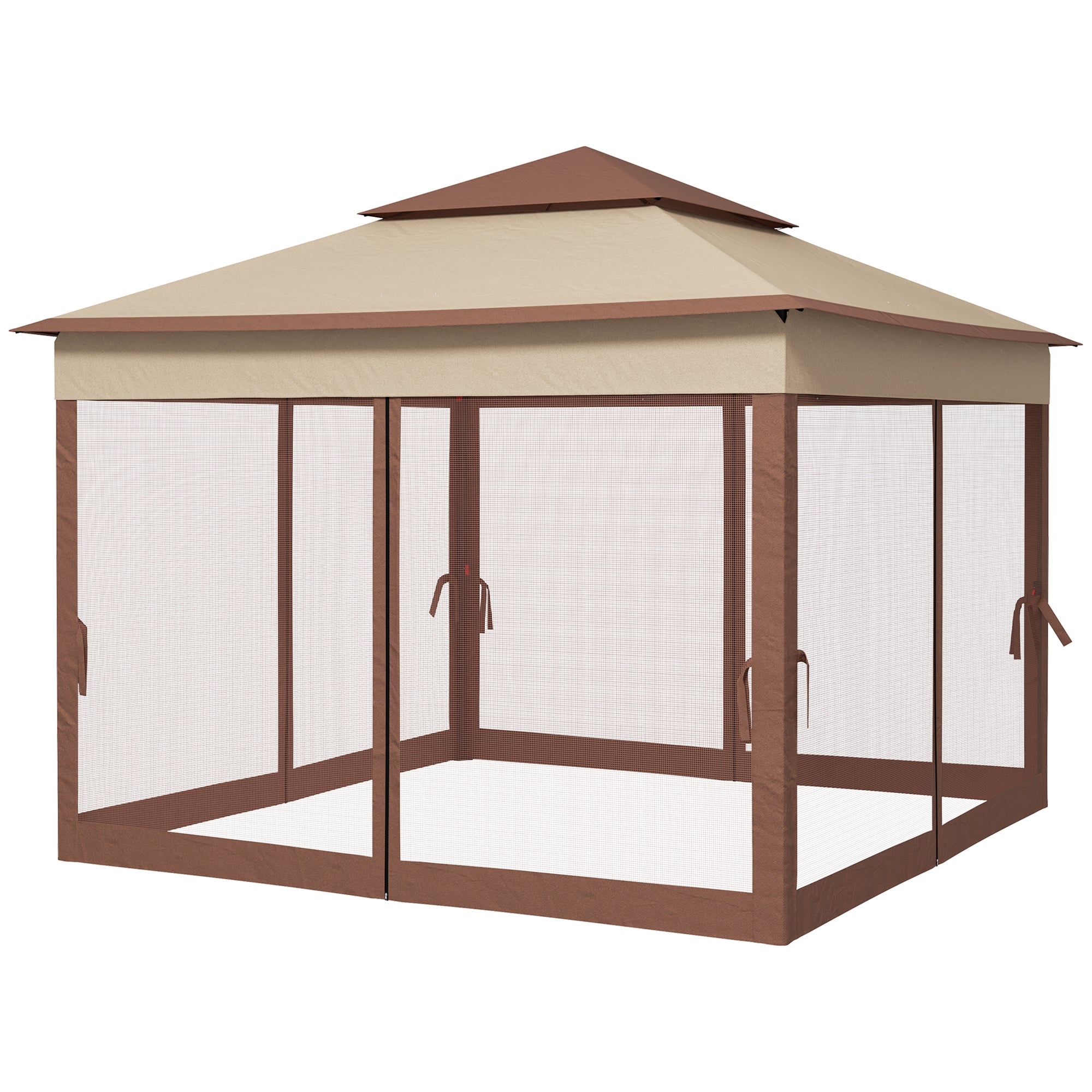 3 x 3 Metre Pop Up Gazebo with Double Roof and Netting - Khaki