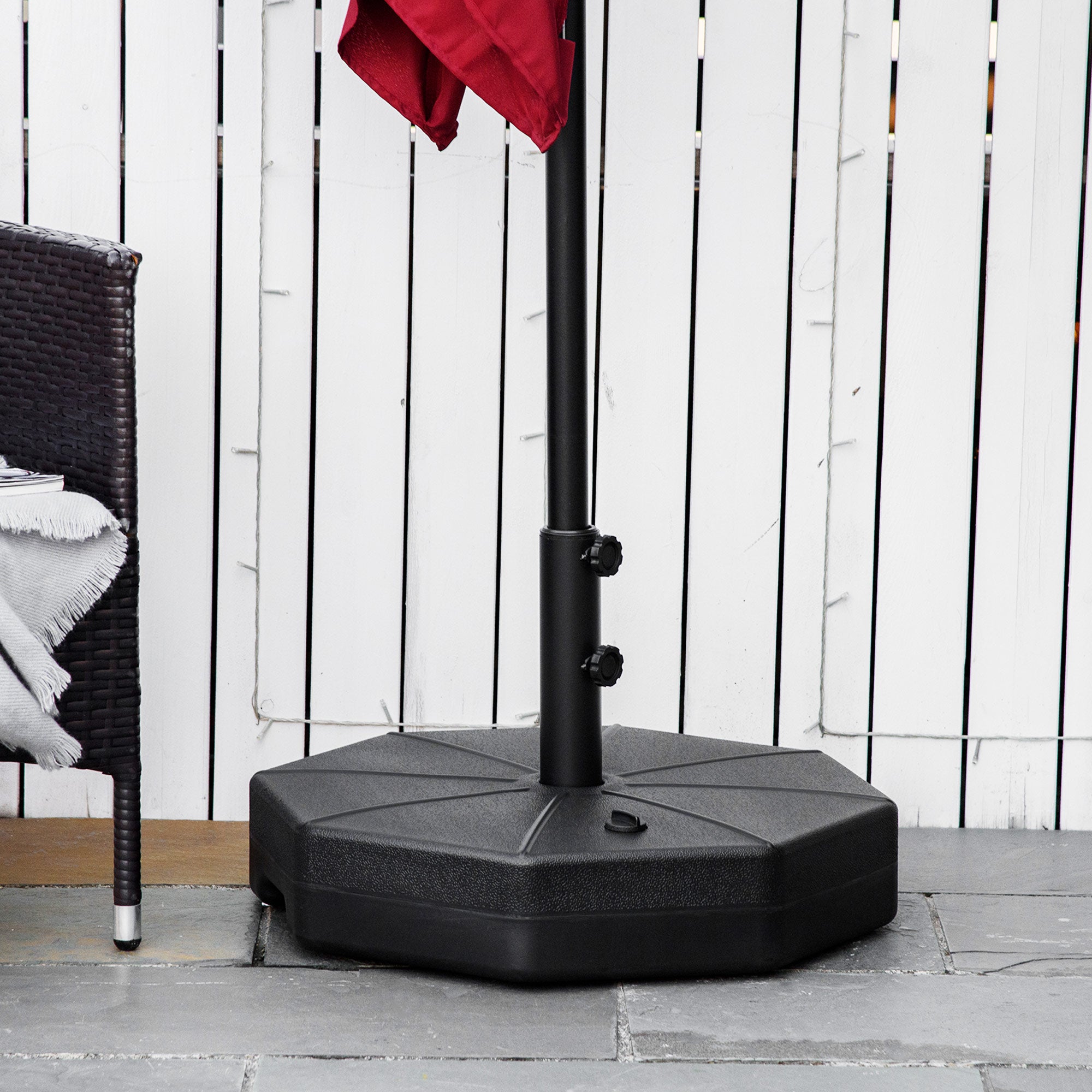 Octagonal Garden Parasol Base Stand with Water or Sand Fill, Fits 38-48mm Poles - Black