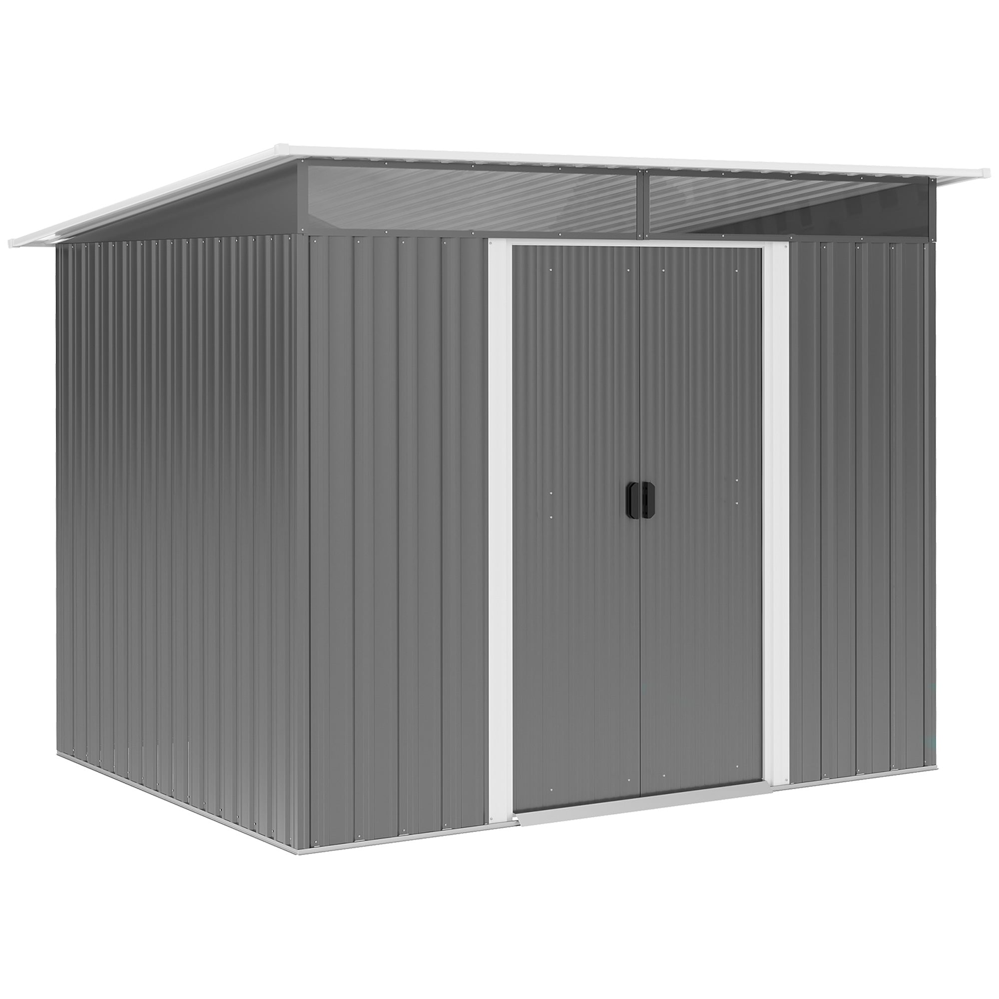 9 x 6ft Metal Garden Storage Shed with Ventilation and Tilted Roof - Grey