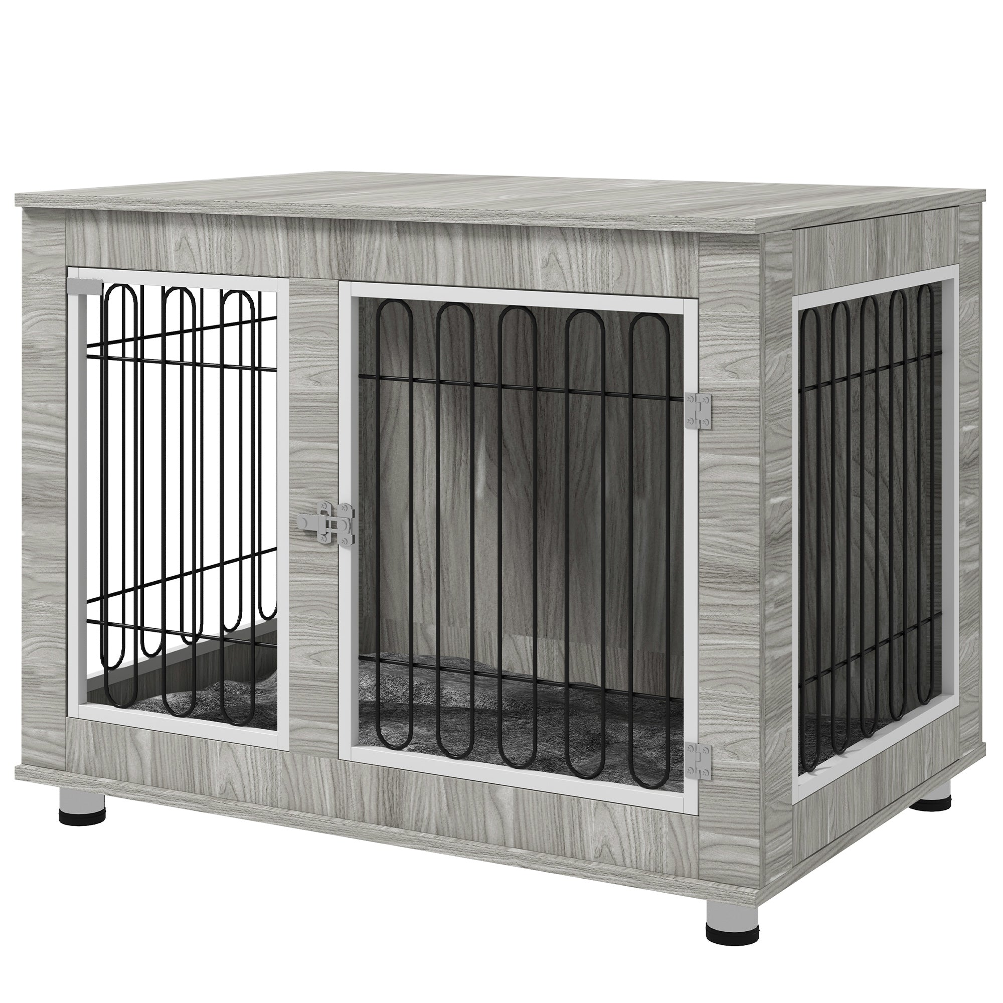 Indoor Large Dog Kennel with Double Doors and Soft Cushion 106x74x81.5cm - Grey