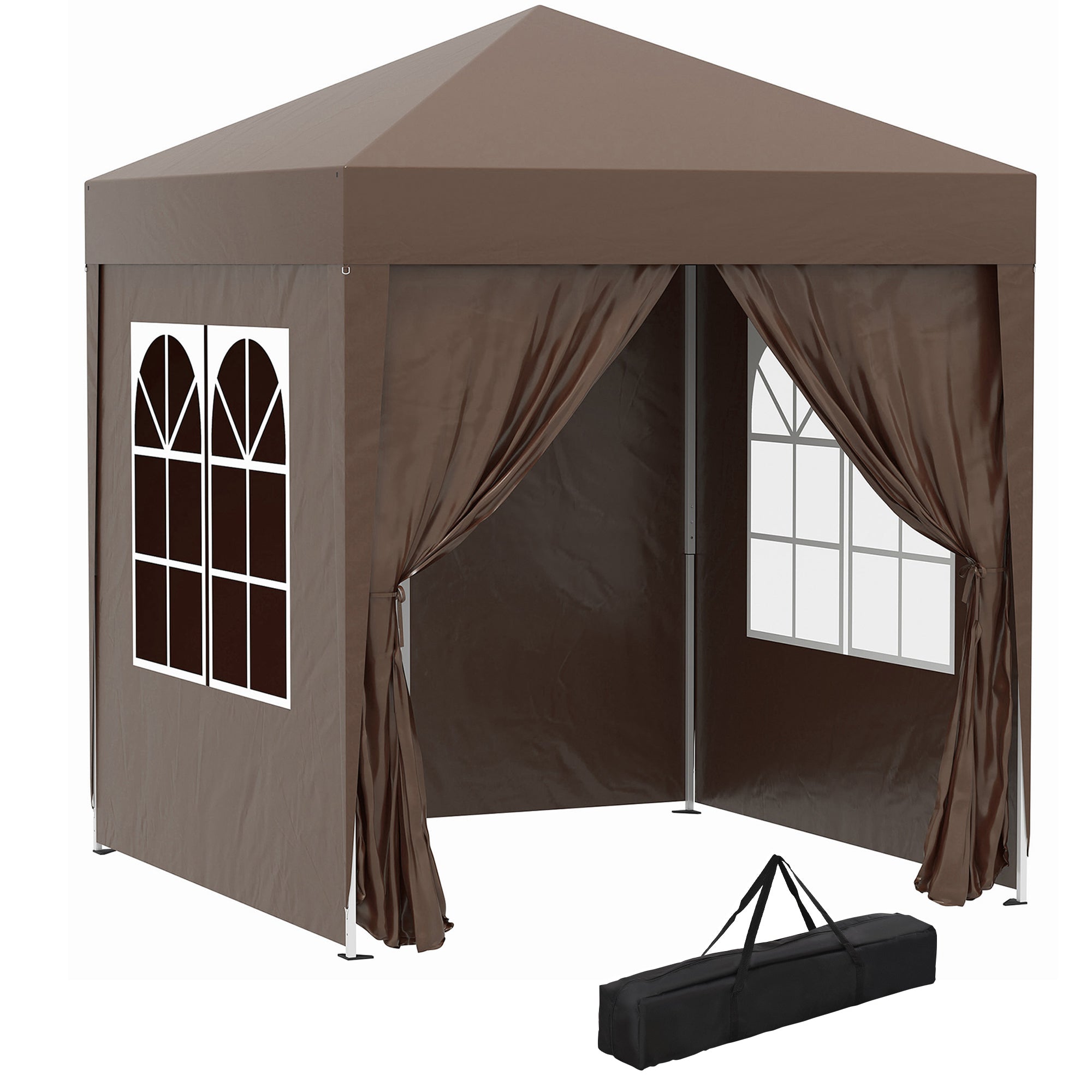 2x2m Pop Up Gazebo Canopy Set With Removable Walls - Coffee