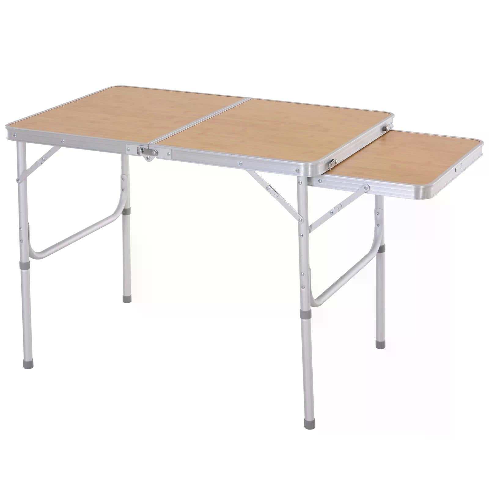 3ft Folding Portable Aluminium Picnic Table with MDF Top and Side Table - Silver