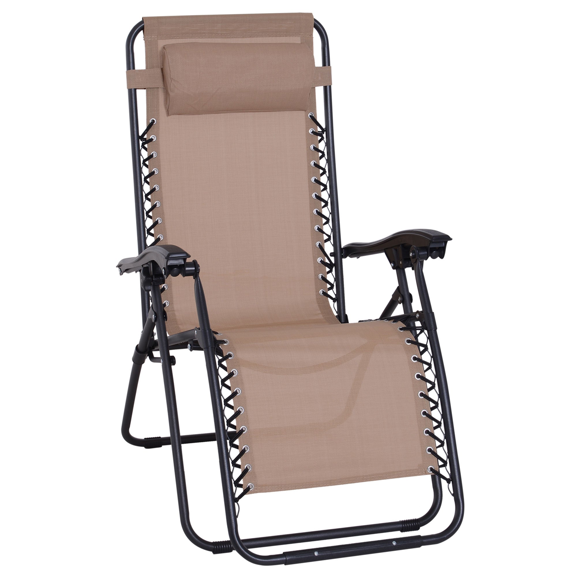 Zero Gravity Outdoor Reclining Chair with Adjustable Head Pillow Beige