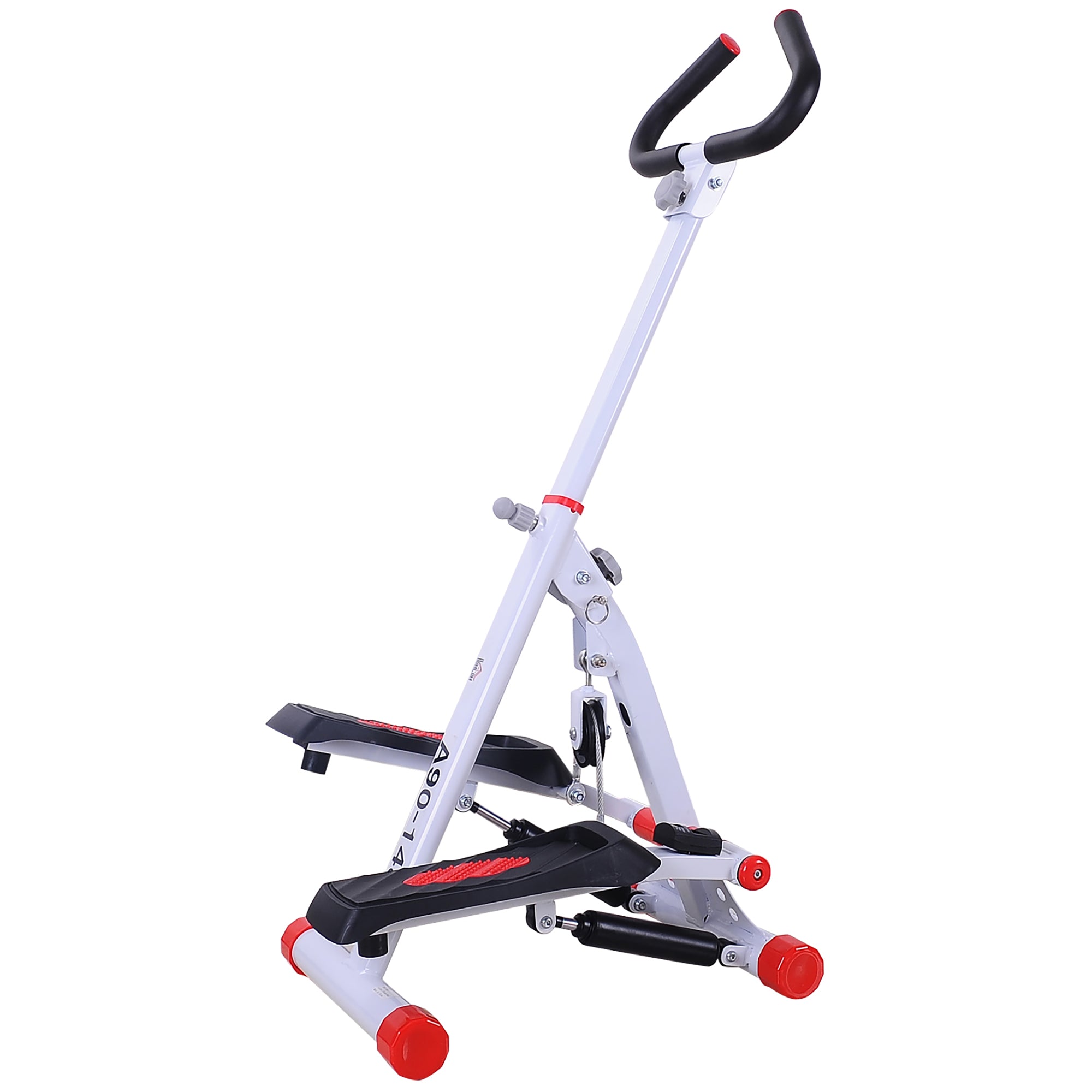 Foldable Steel Stepper with Handle and LCD Screen - White Red