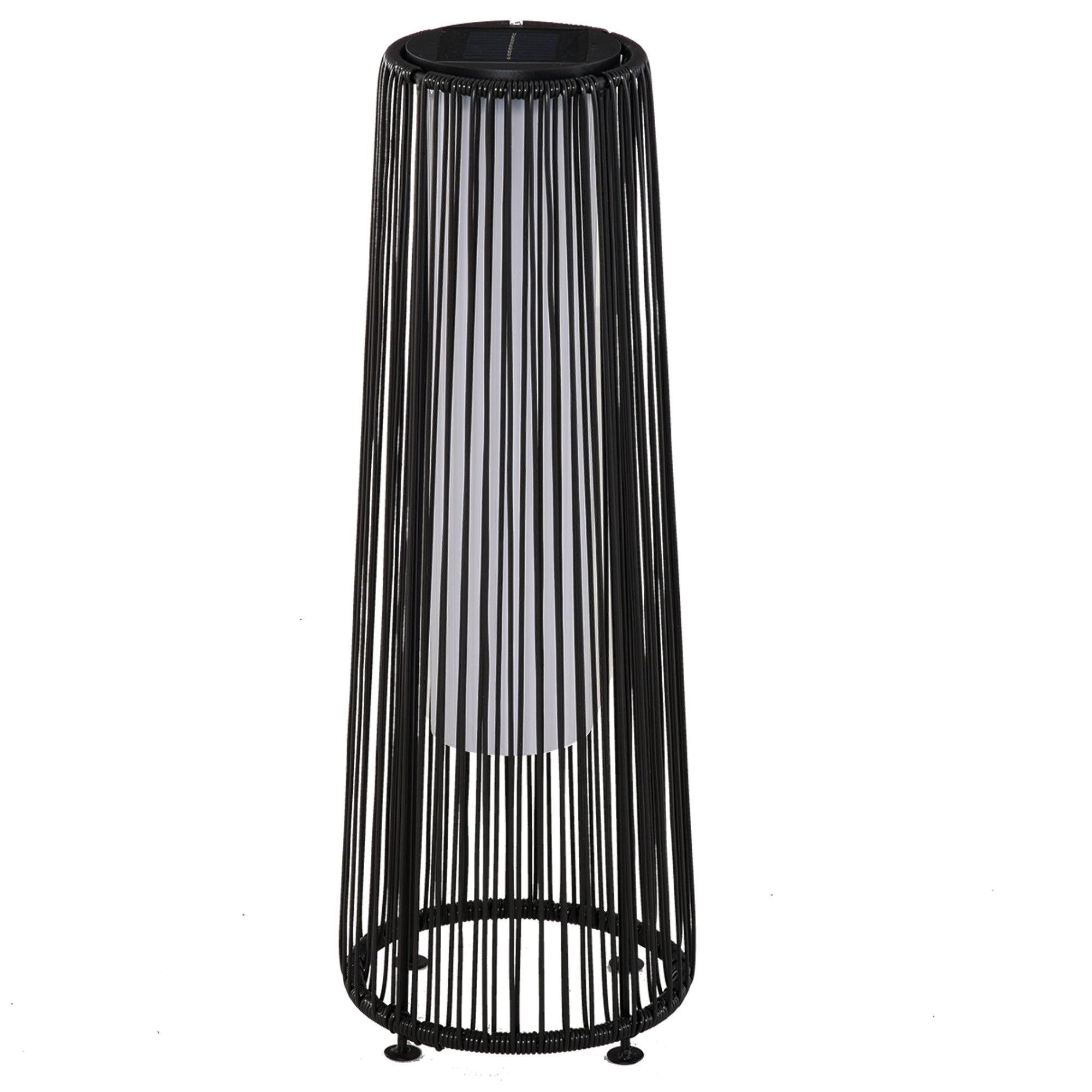 Patio Garden Solar Powered Woven Resin Wicker Lantern with Auto On/Off - Black