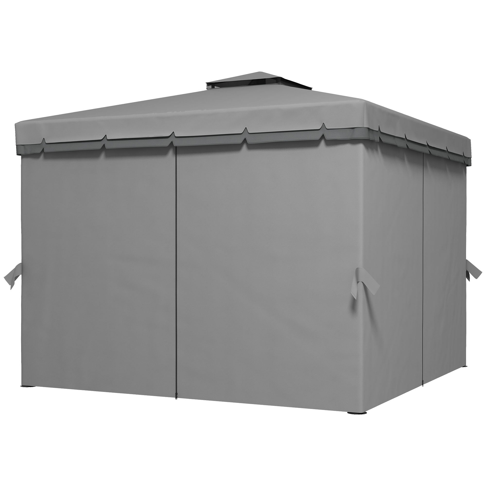 3 x 3m Patio Gazebo Canopy with 2 Tier Roof, Netting & Curtains - Light Grey