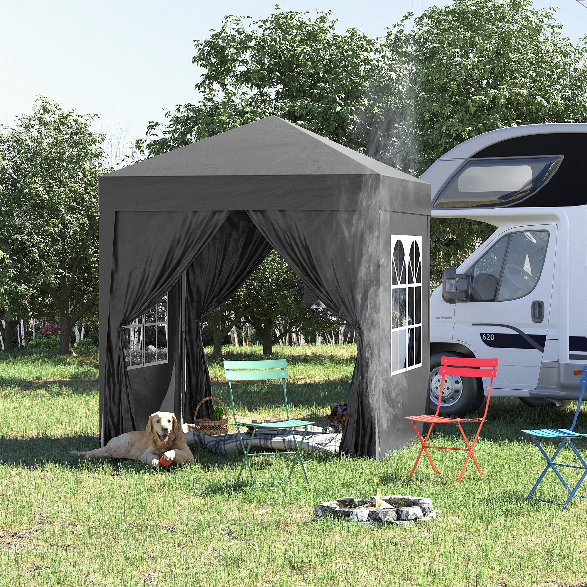 2x2m Pop Up Garden Gazebo Shelter with Removable Walls - Black