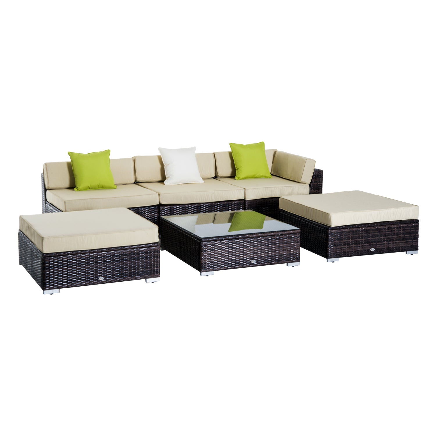 6 Piece Rattan Garden Sofa Set with Coffee Table and Cushions Brown