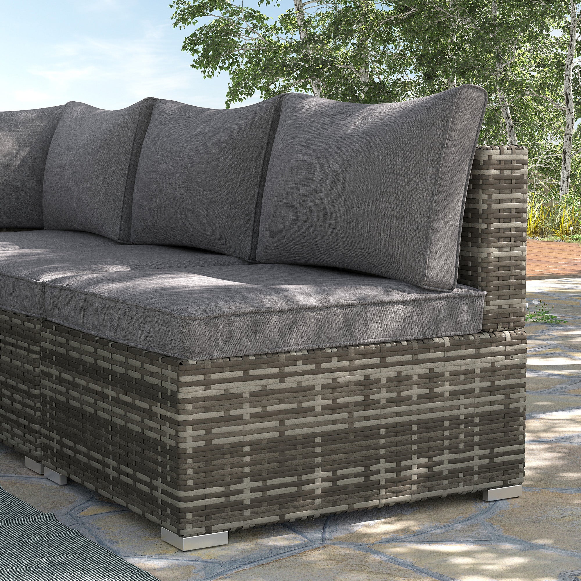 1 Seater Outdoor Rattan Sofa with Cushions - Deep Grey