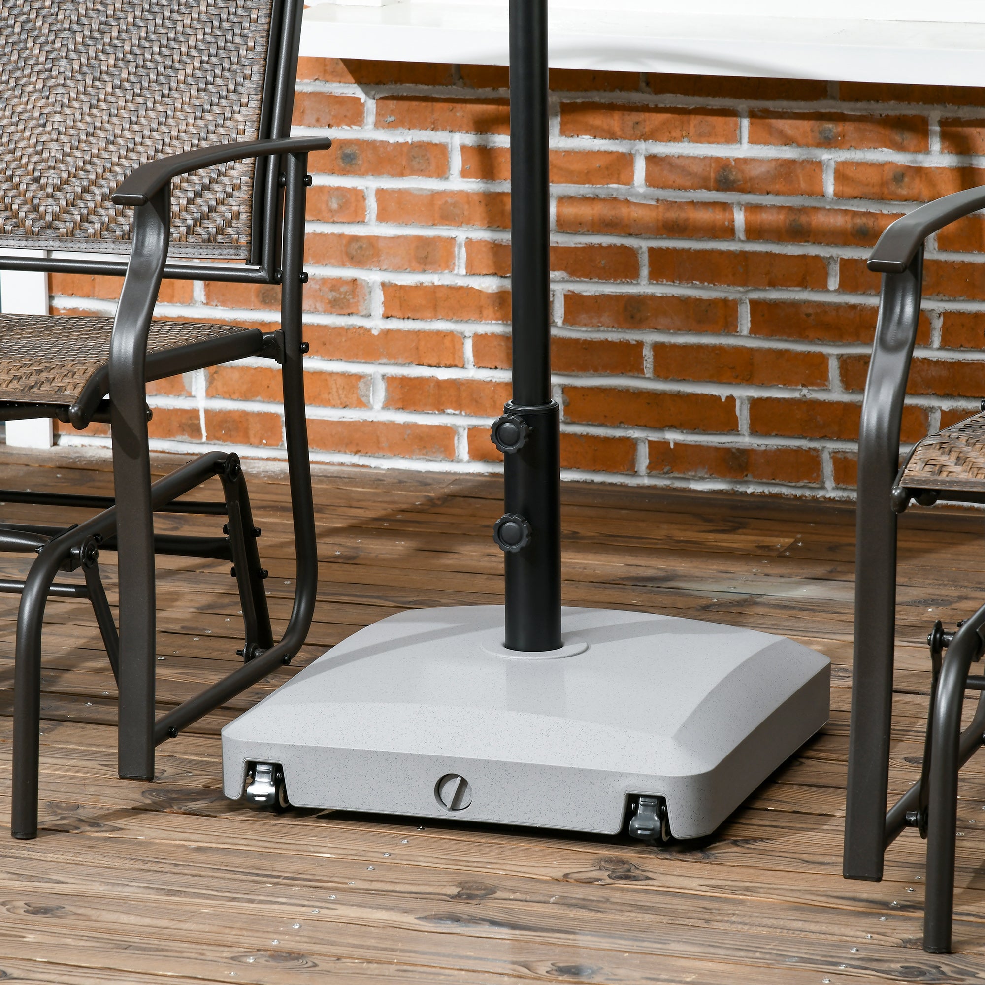 Garden Parasol Base Holder, 24kg Water or 30kg Sand Filled, Outdoor Market Umbrella Stand Weight with Wheels and Brakes, Grey