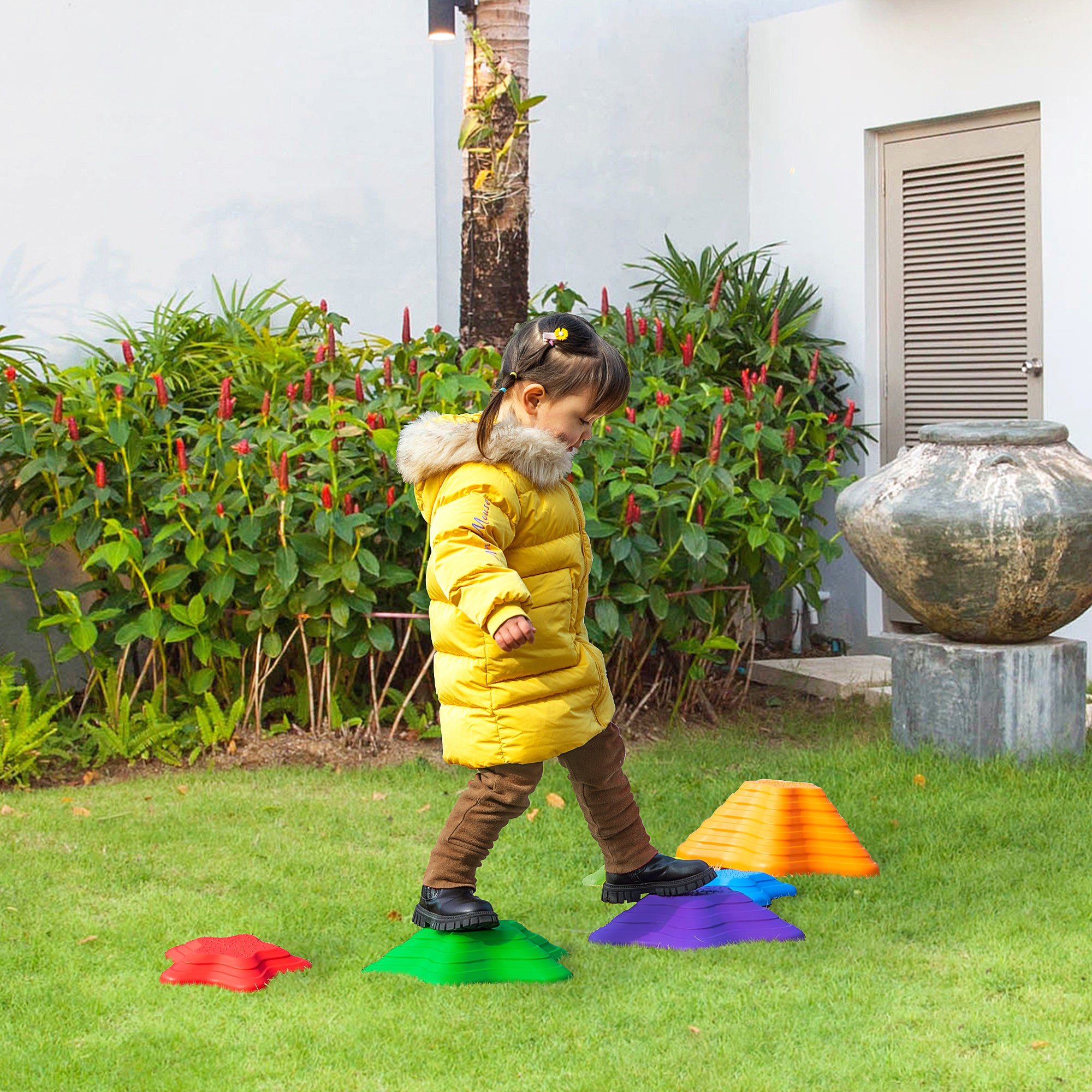 Set of 6 Non-Slip Starfish Balance Stepping Stones for Kids - Multi-Coloured