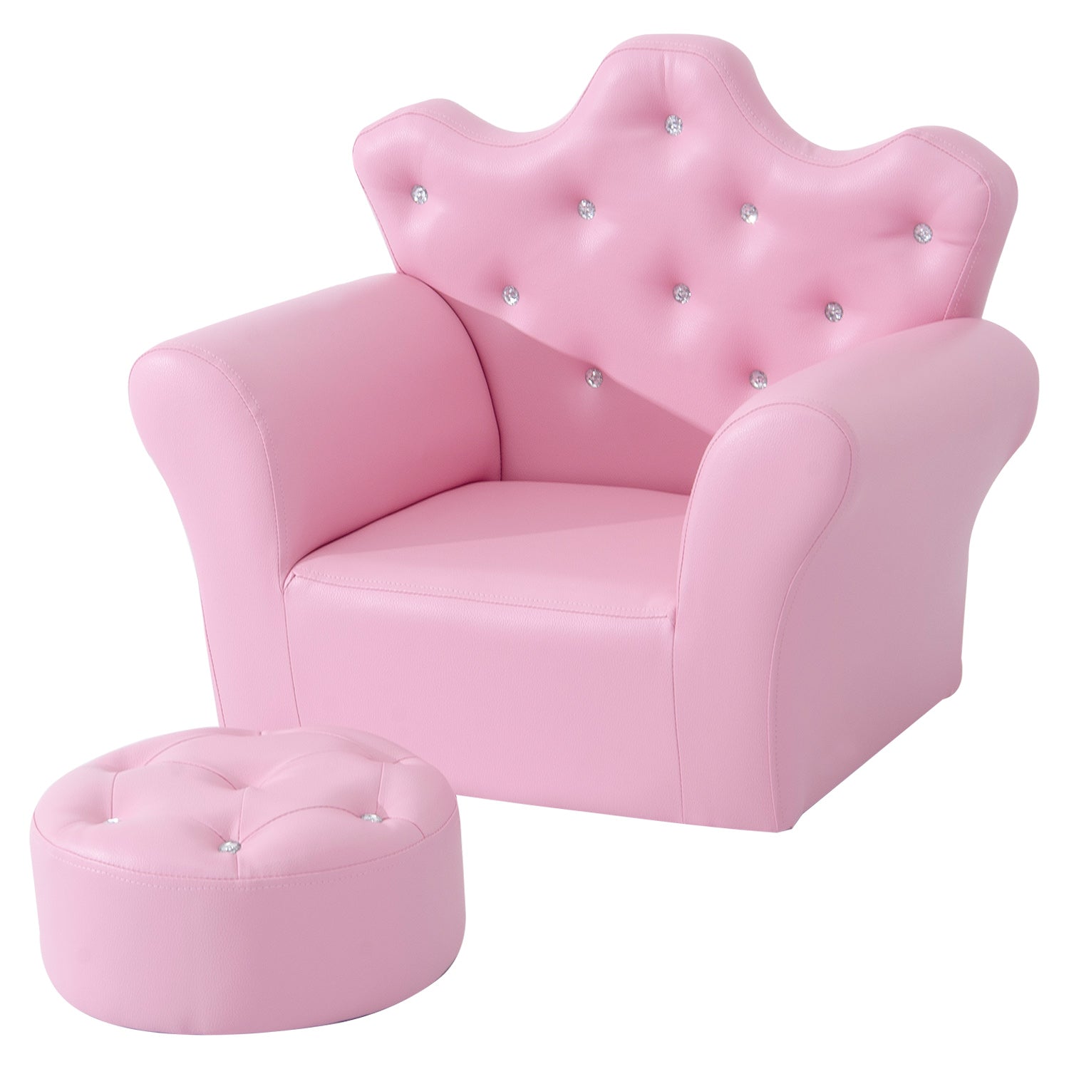 2 Piece Kids Armchair and Footstool Set - PU Leather Pink