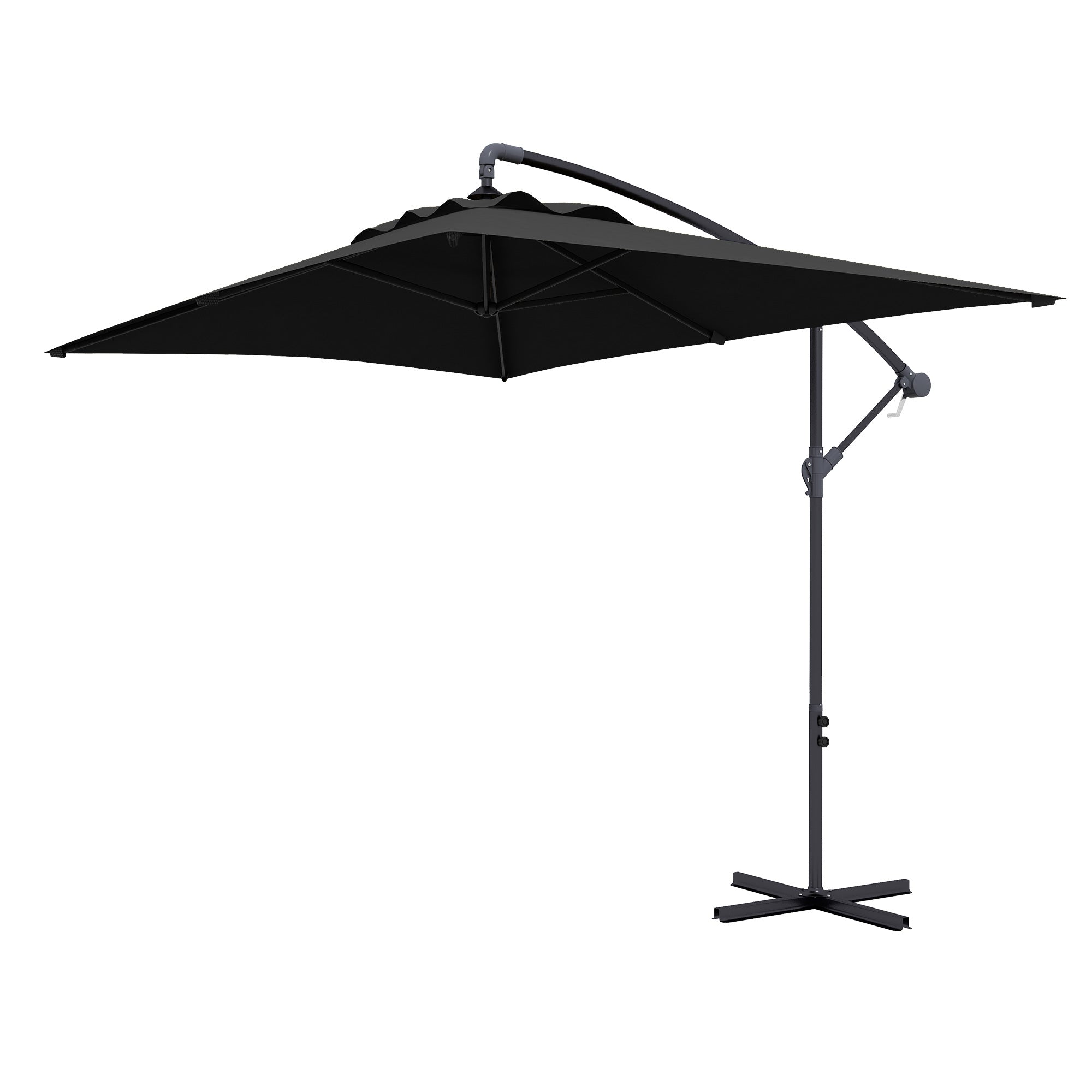3x2m Banana Cantilever Parasol with Crank Handle and Steel Pole - Grey