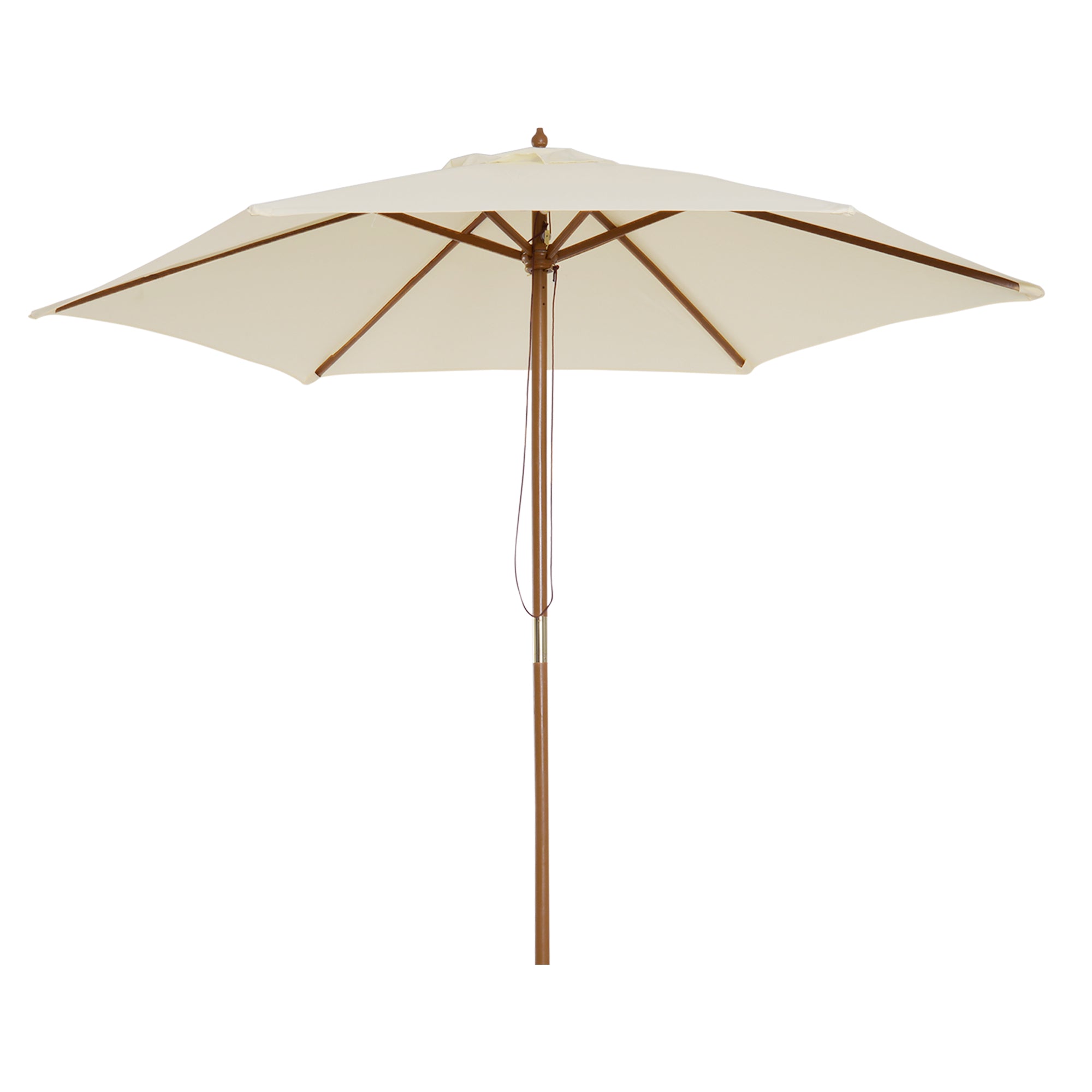 2.5m Wooden Garden Parasol Outdoor Patio Sun Shade Umbrella - Beige
