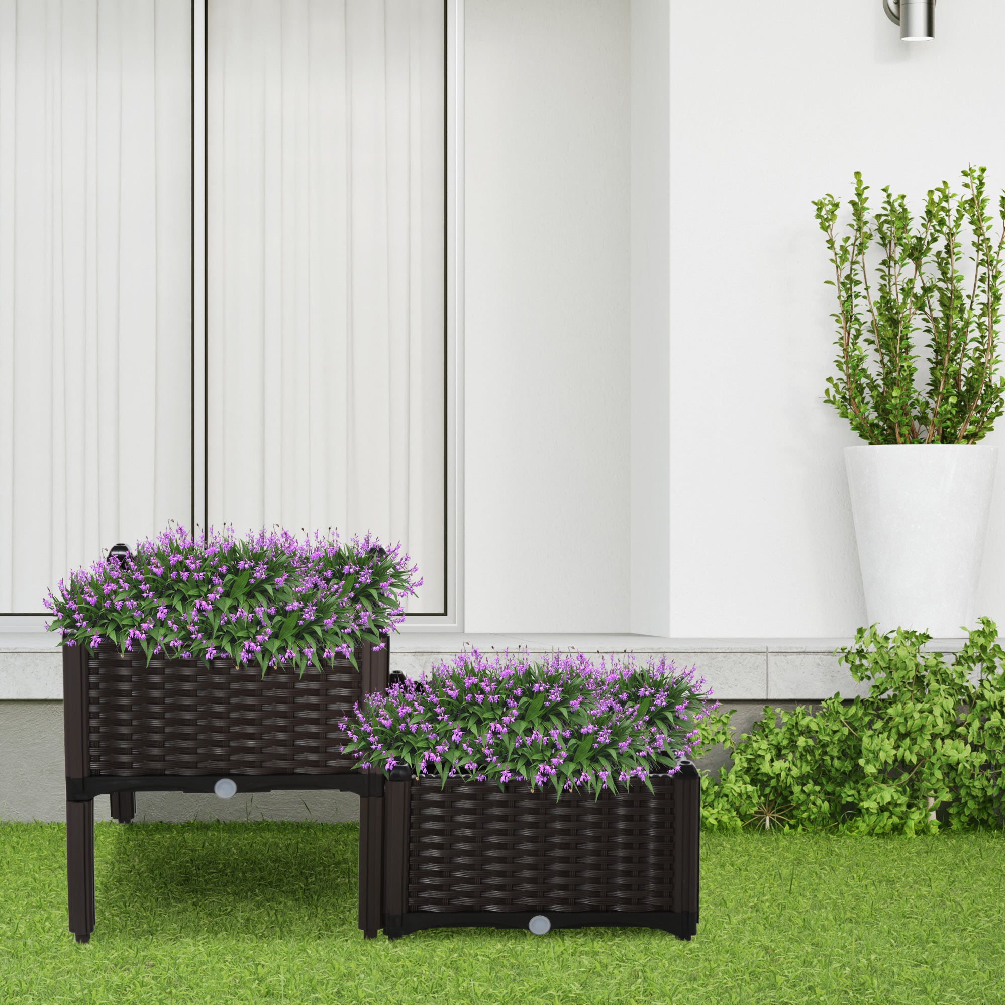 Set of 2 Raised Garden Beds with Self-Watering Planters - Brown