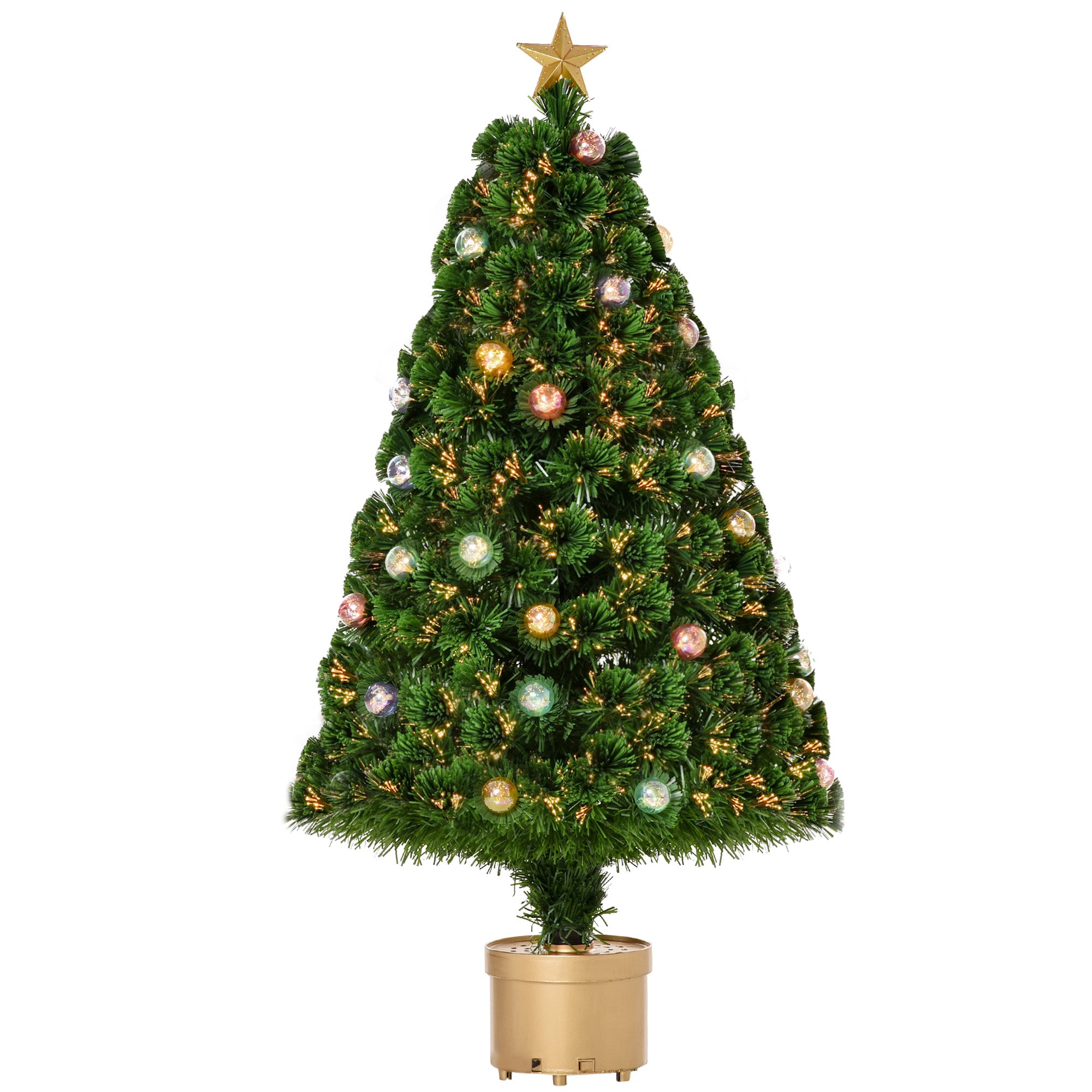 4FT Prelit Fiber Optic Artificial Christmas Tree with Golden Stand - Green