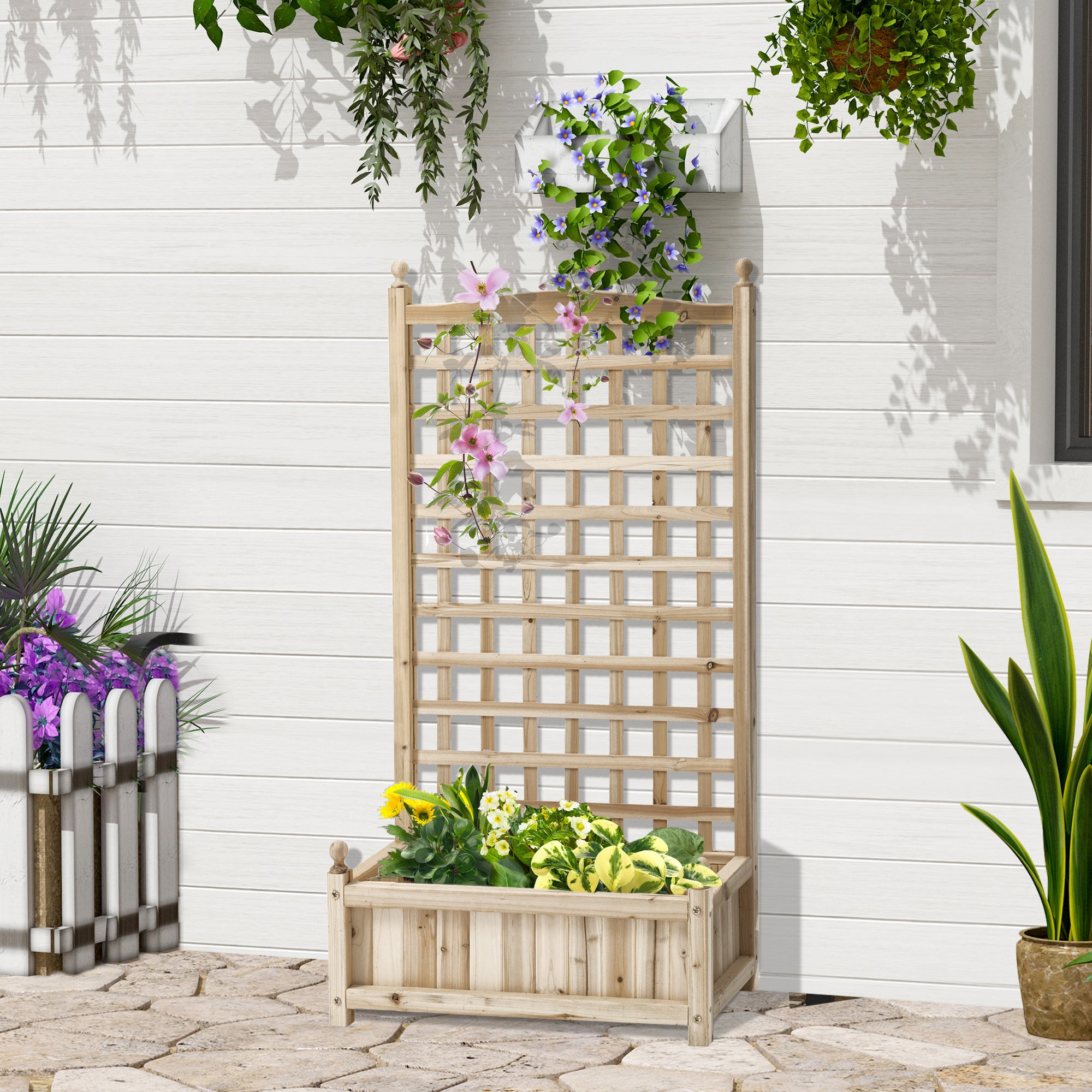 Garden Raised Bed Planter with Trellis for Climbing Vines - Natural