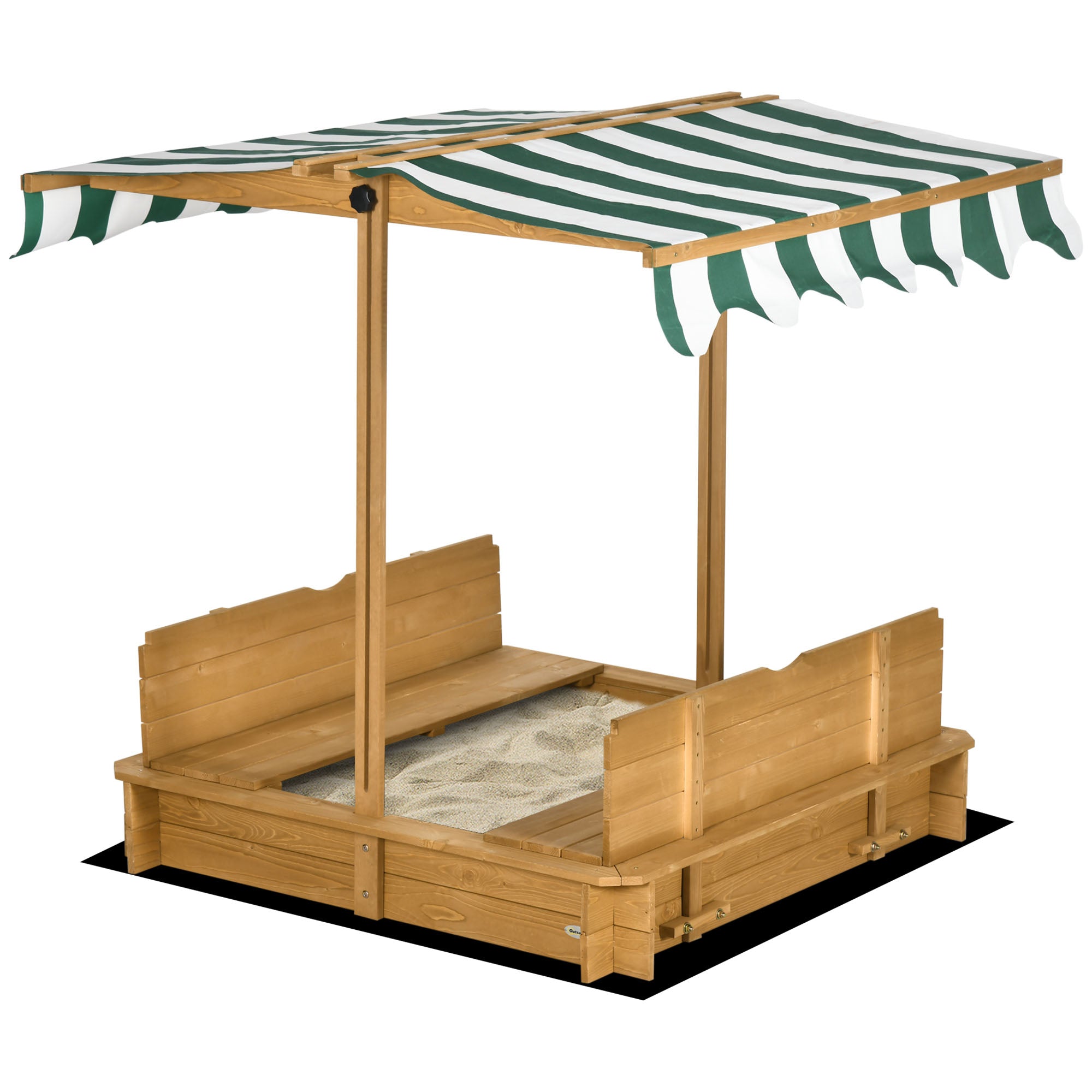 Wooden Sandpit with Adjustable Canopy and Benches - Light Brown