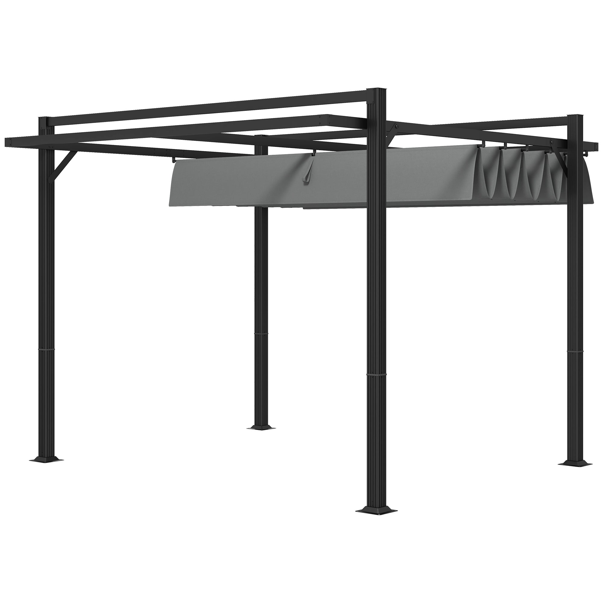 3 x 3 Metre Retractable Pergola Shelter with Aluminium Frame - Dark Grey