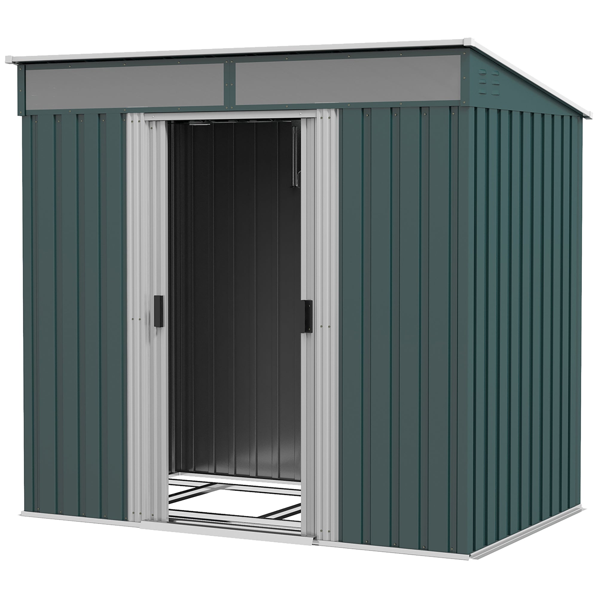 6.5 x 4FT Galvanised Metal Garden Shed with Lockable Double Sliding Doors - Green