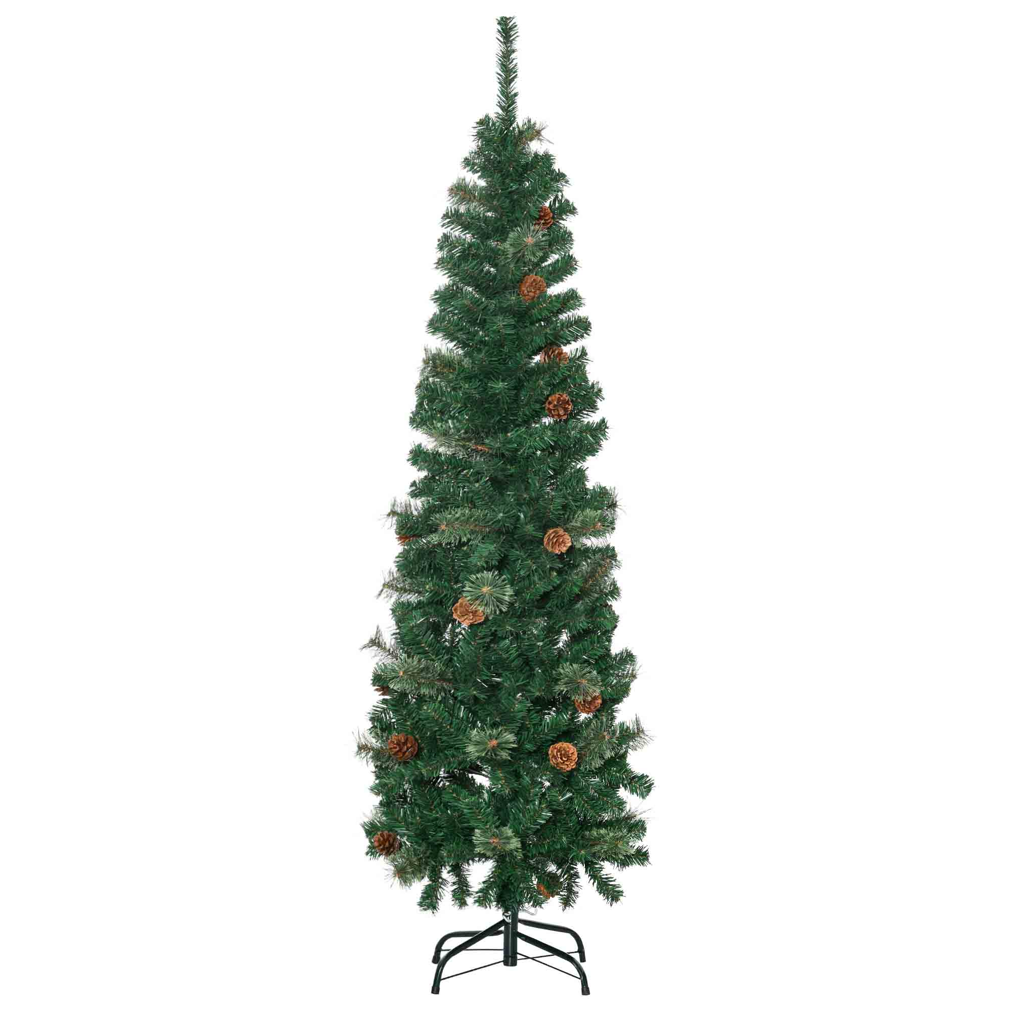 5.5' Pencil Slim Artificial Christmas Tree with 412 Tips and 21 Pine Cones - Green