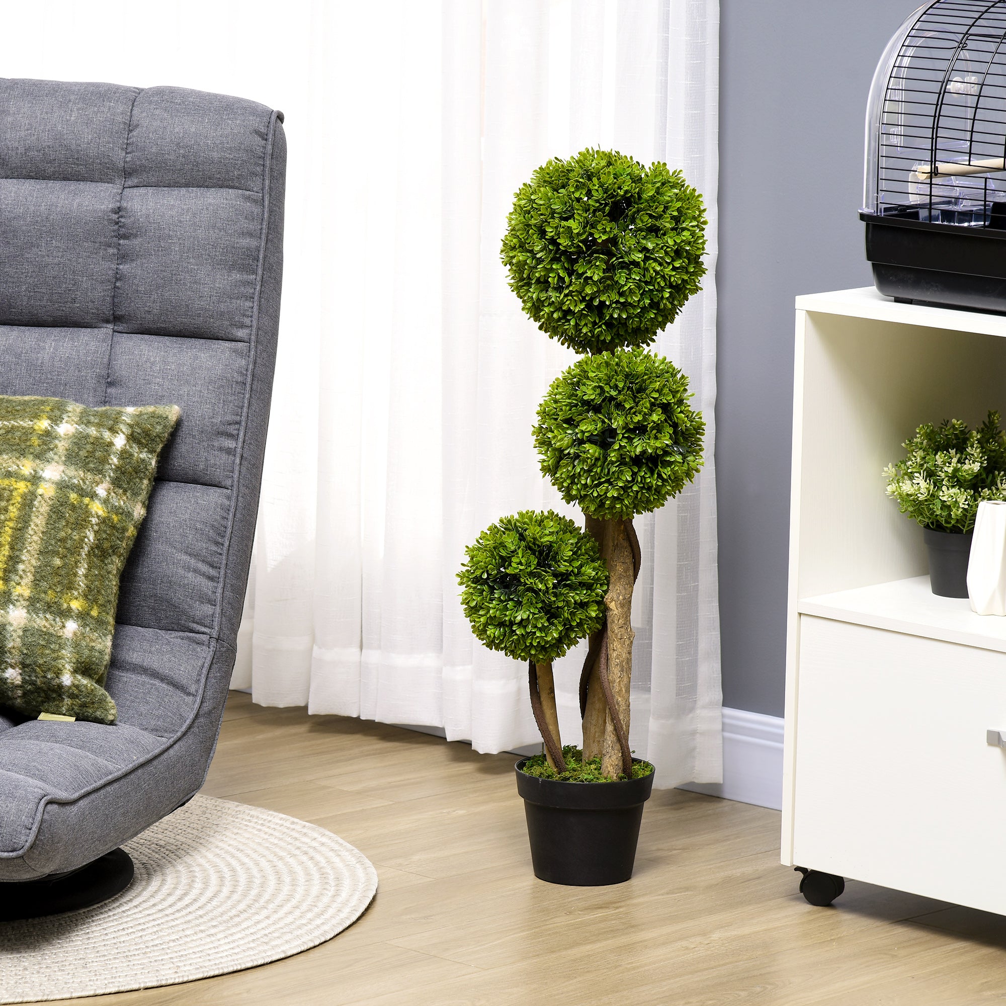 90 cm Decorative Artificial Boxwood Ball Topiary Tree in Pot for Indoor Outdoor Decor - Light Green