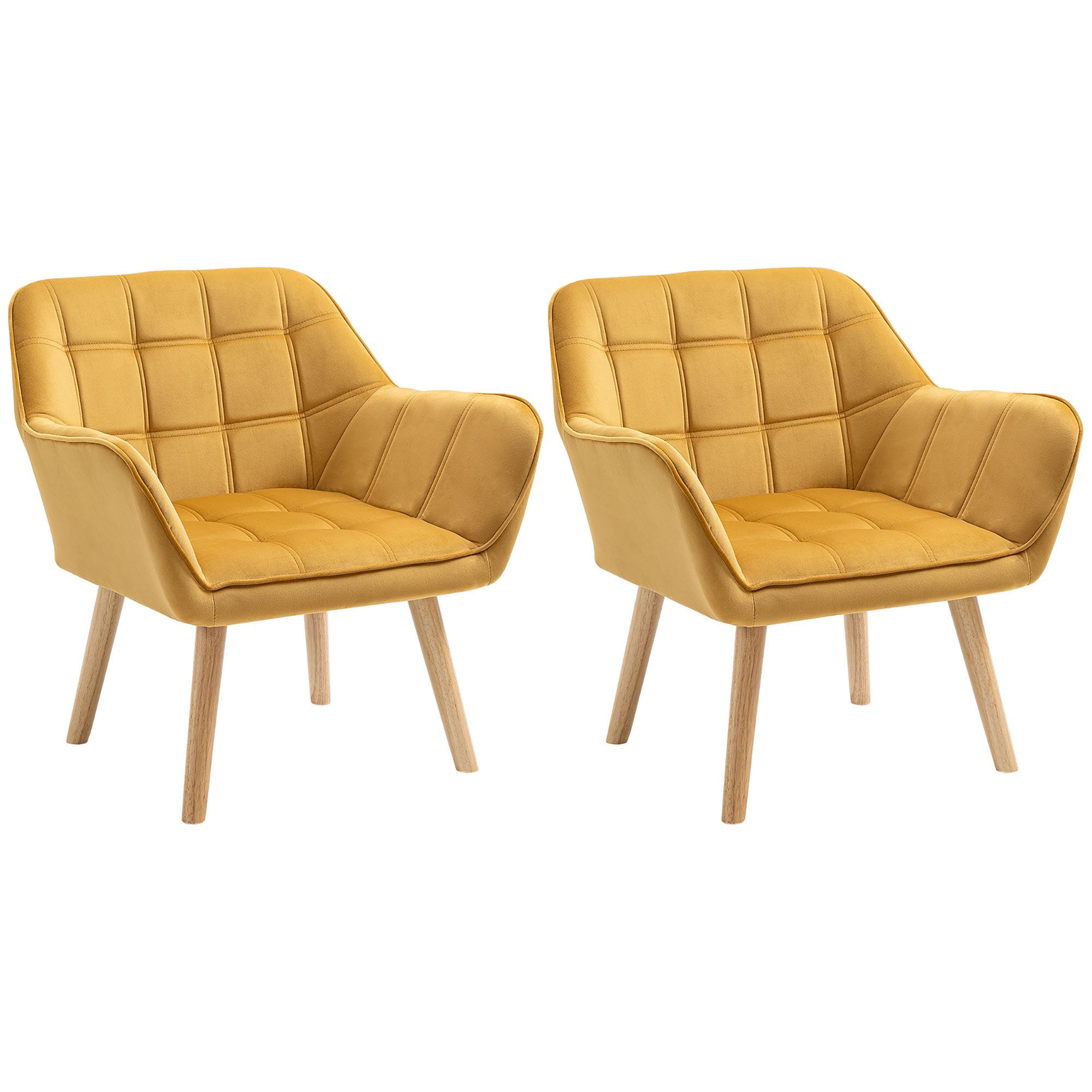 Luxe Velvet Accent Armchair Set of 2 for Comfortable Home Seating - Yellow