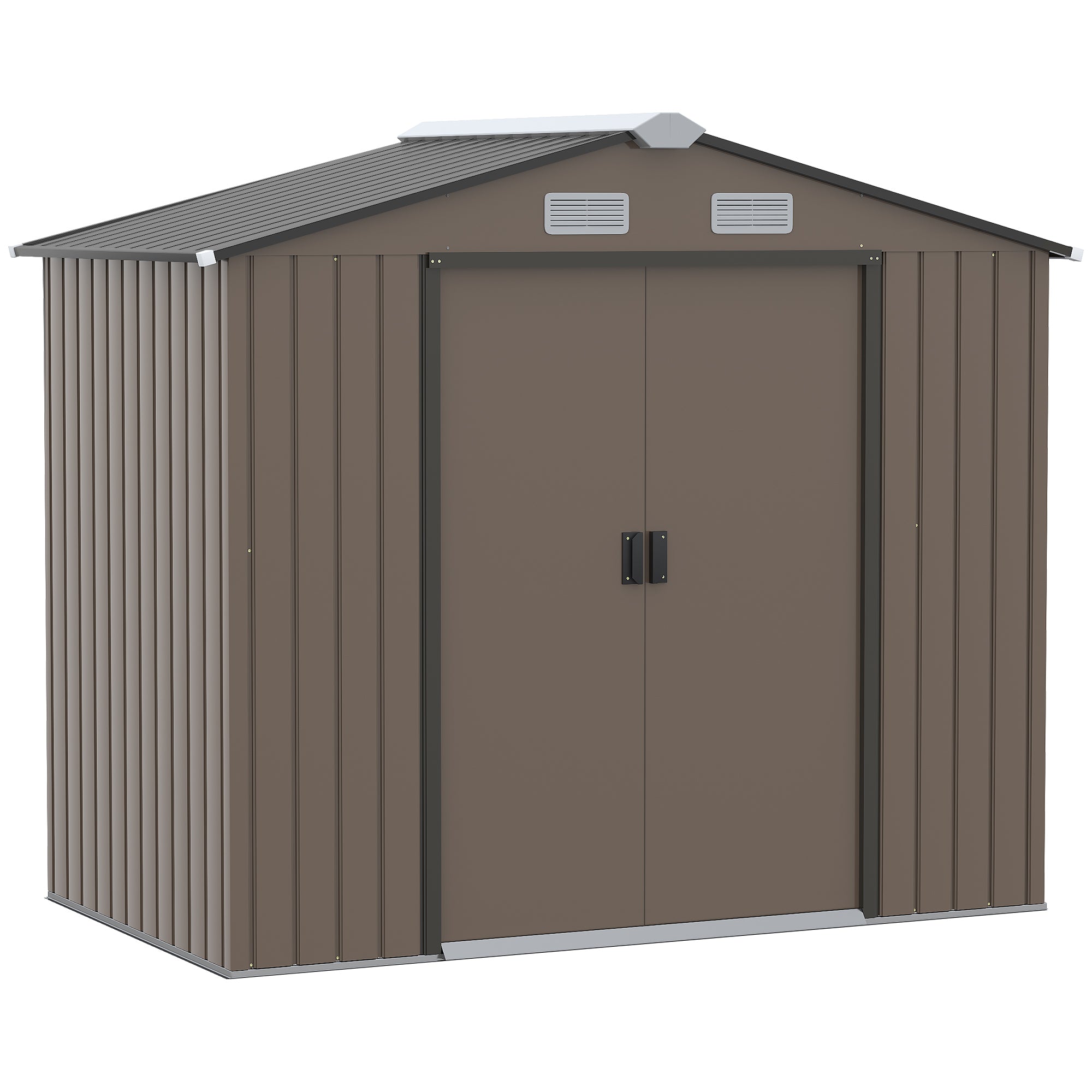 7ft x 4ft Lockable Metal Garden Storage Shed with Roof - Brown