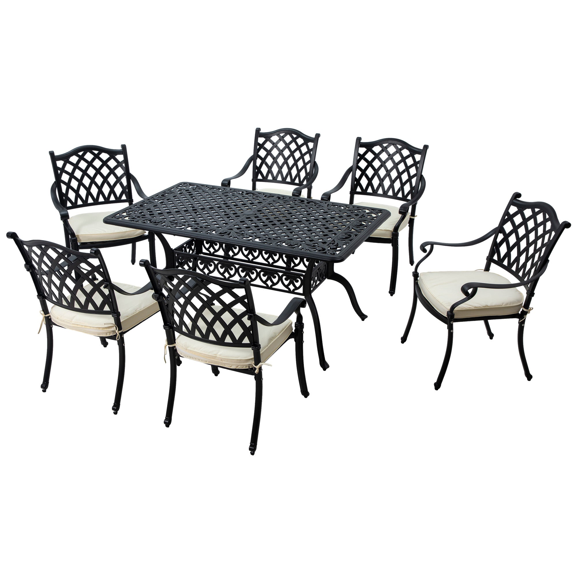7 Piece Aluminium Patio Dining Set with Umbrella Hole - Black