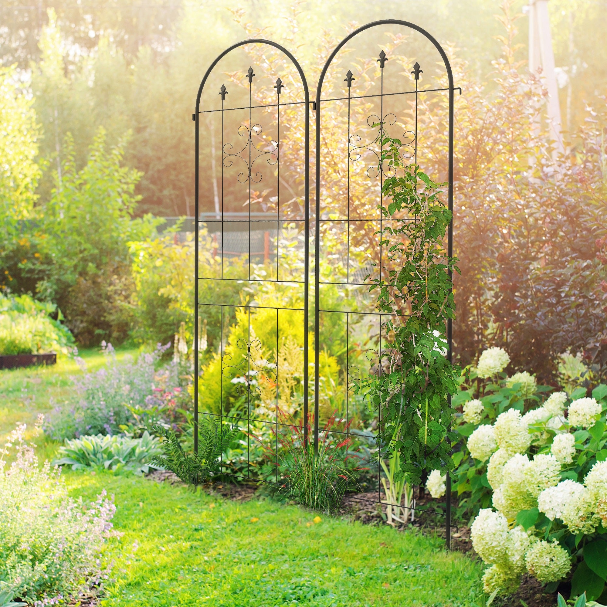 Metal Garden Trellis Set of 2 with Arrow Design 180x50cm for Climbing Plants - Black