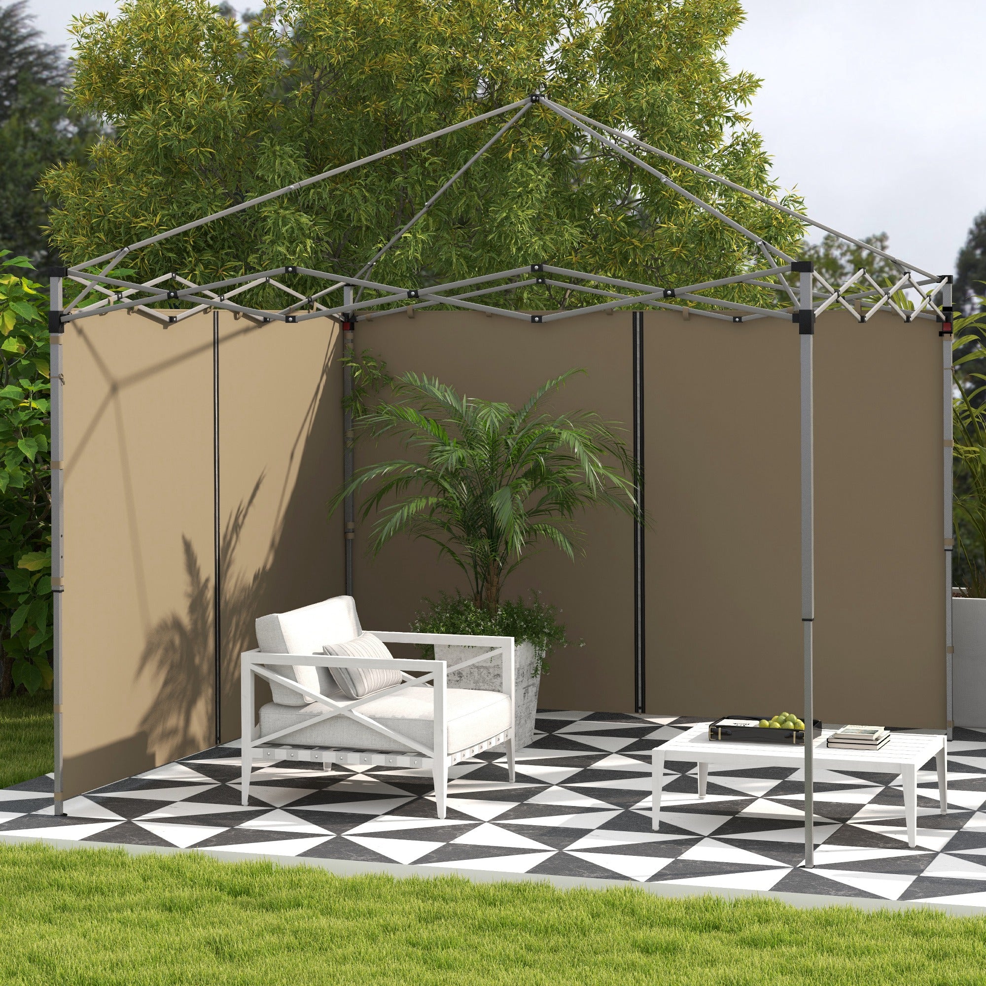 Set of 2 Gazebo Side Panels with Zipped Doors for 3x3m & 3x6m Canopies - Beige