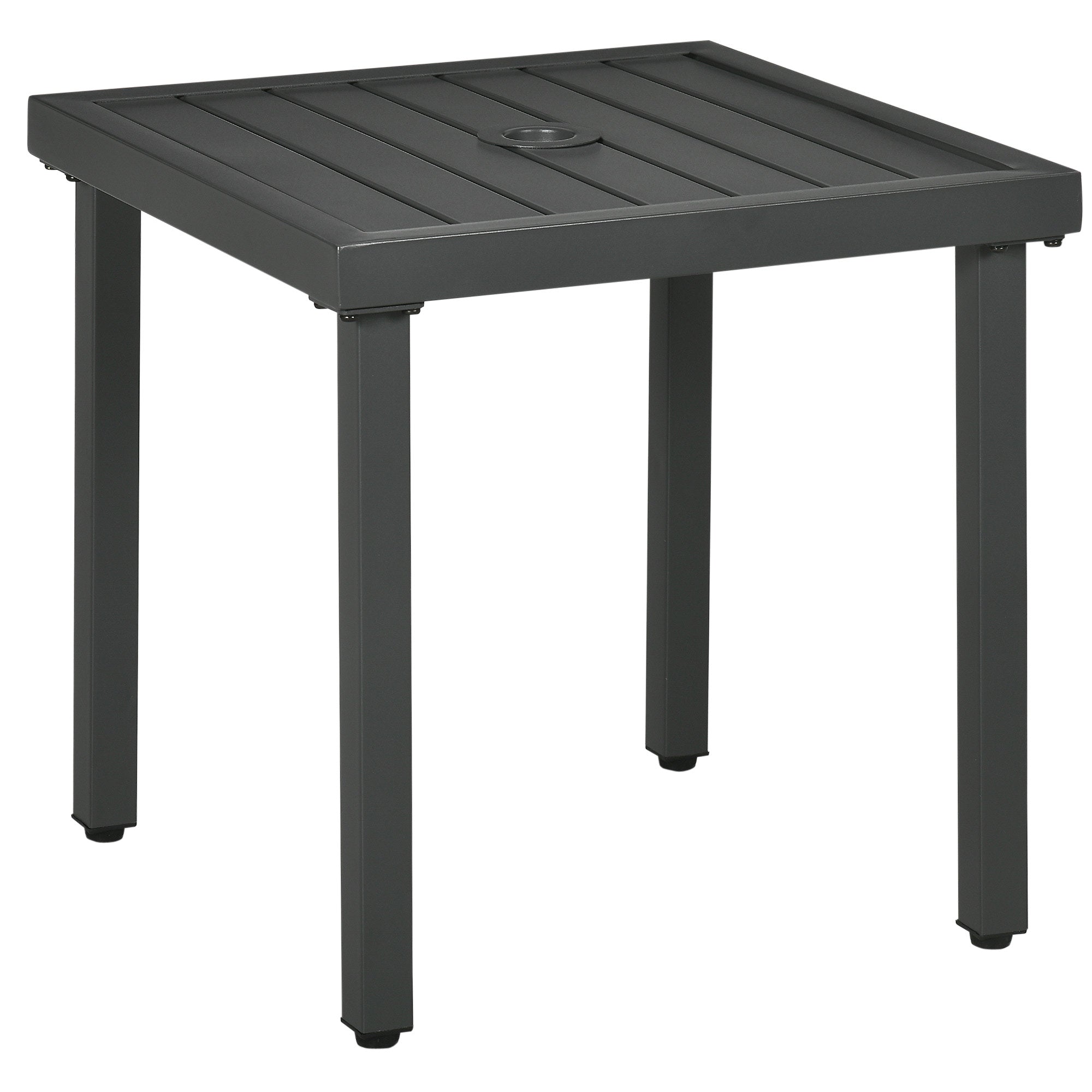 Garden Side Table with Umbrella Hole Steel Frame Patio End Table 51cm - Grey