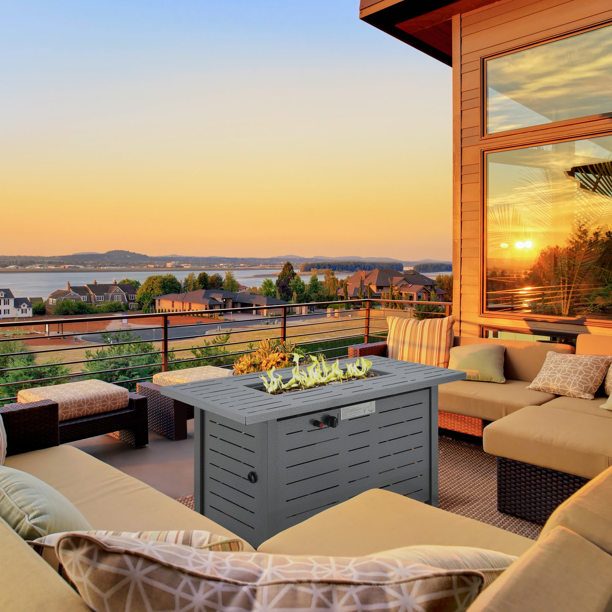 Propane Gas Fire Pit Table with 50000 BTU Burner and Protective Cover - Black