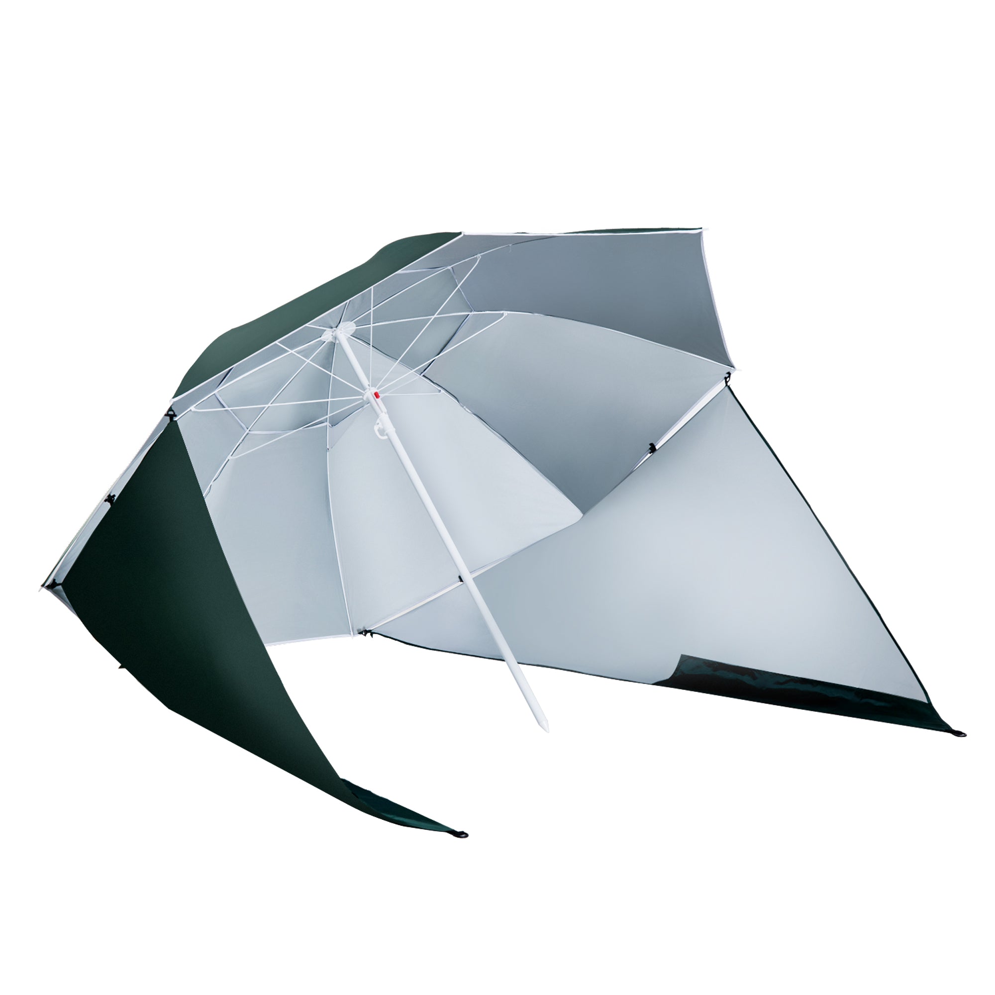 All-Weather Beach Umbrella with Side Curtains and Full Coverage - Green
