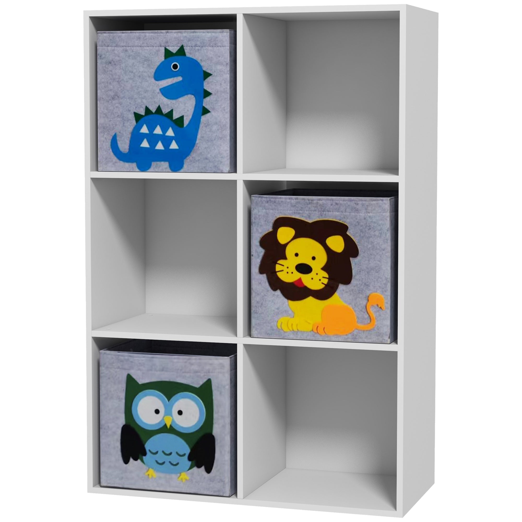 Kids Toy Box with 3 Fabric Drawers and Cartoon Design - White