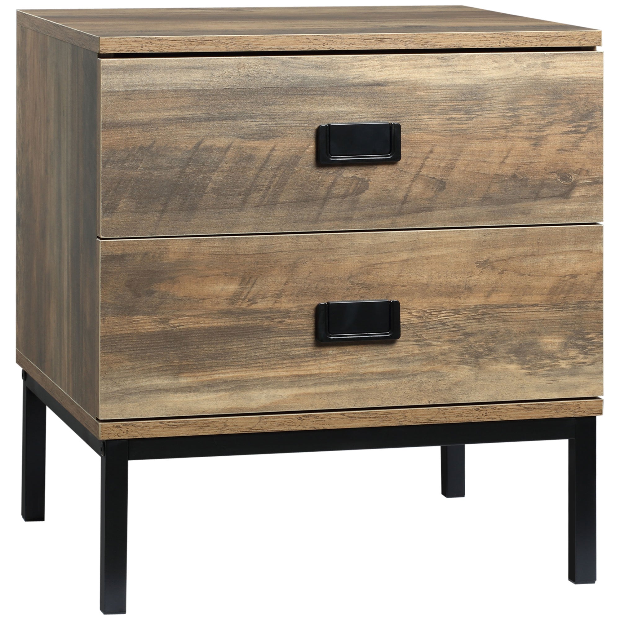 Retro Bedside Table with 2 Drawers Faded Industrial Design - Black