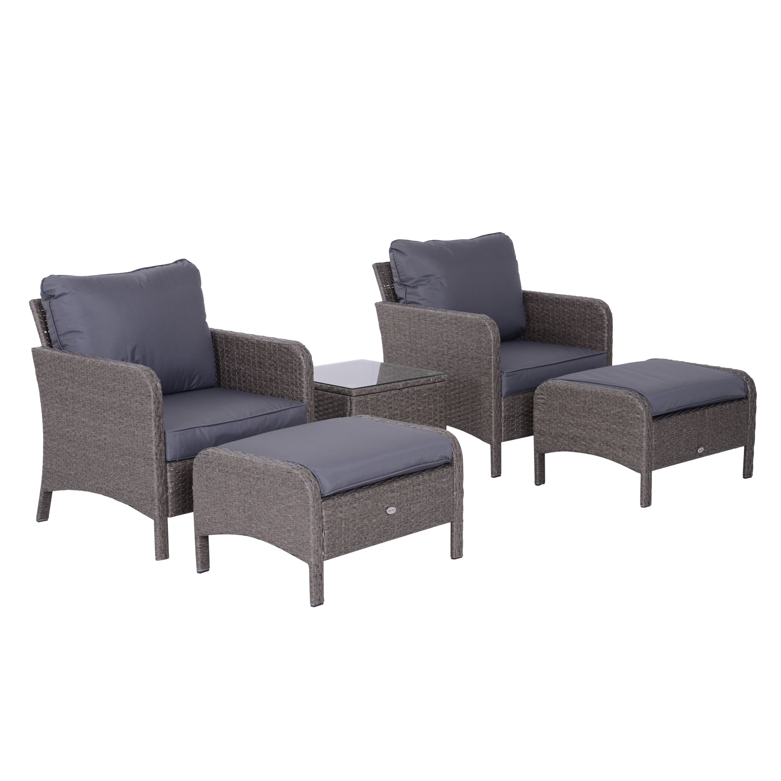 5 Piece Rattan Garden Furniture Set With Cushions - Dark Grey