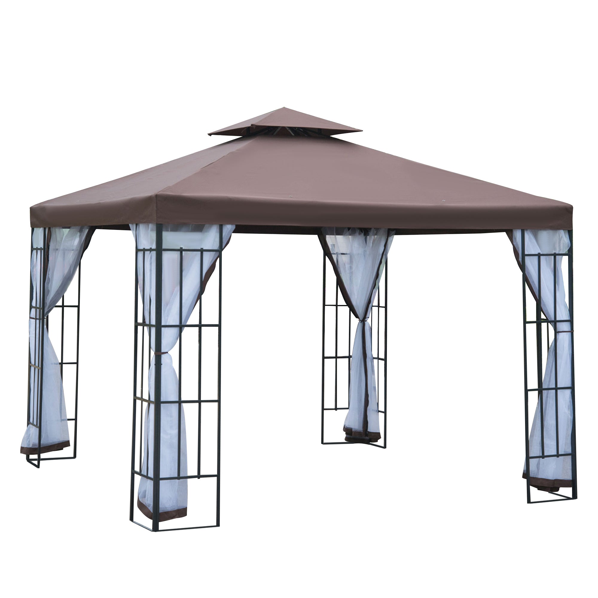 3 by 3 Metre Patio Gazebo Canopy with Mosquito Netting - Coffee