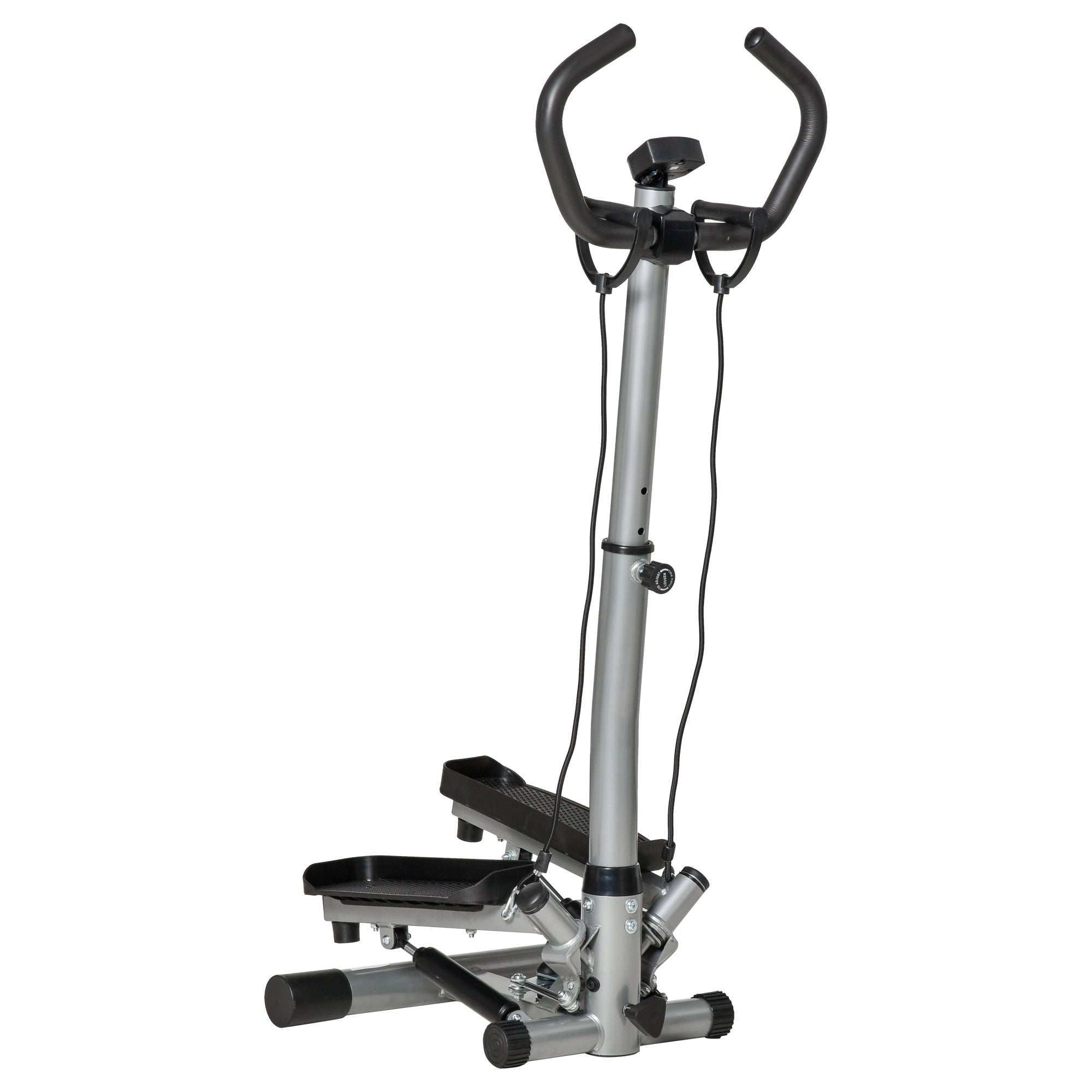 Adjustable Twist Stepper Machine with LCD Screen and Height-Adjust Handlebars - Silver and Black