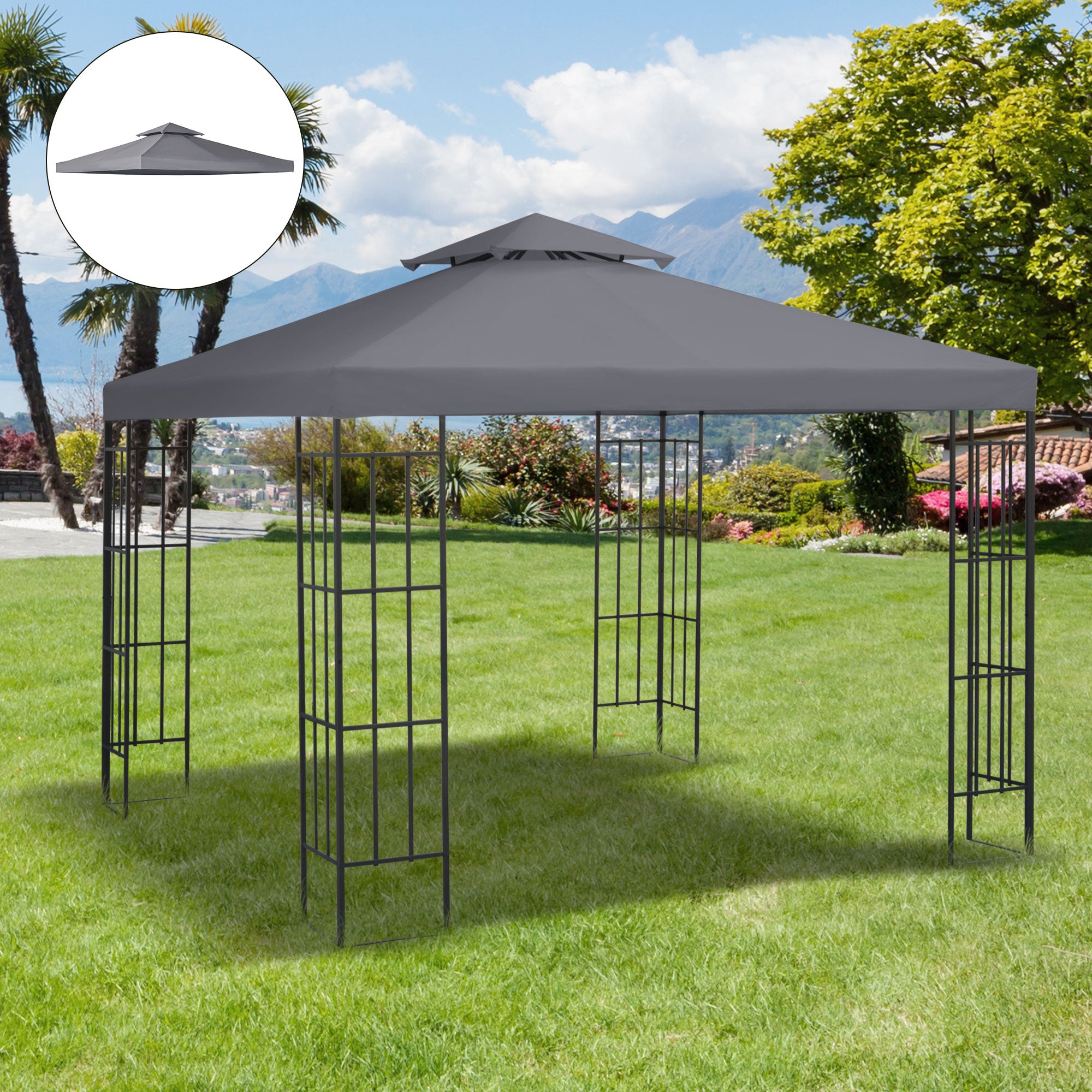 3 x 3 Metre Gazebo Canopy Roof Replacement Cover Deep Grey