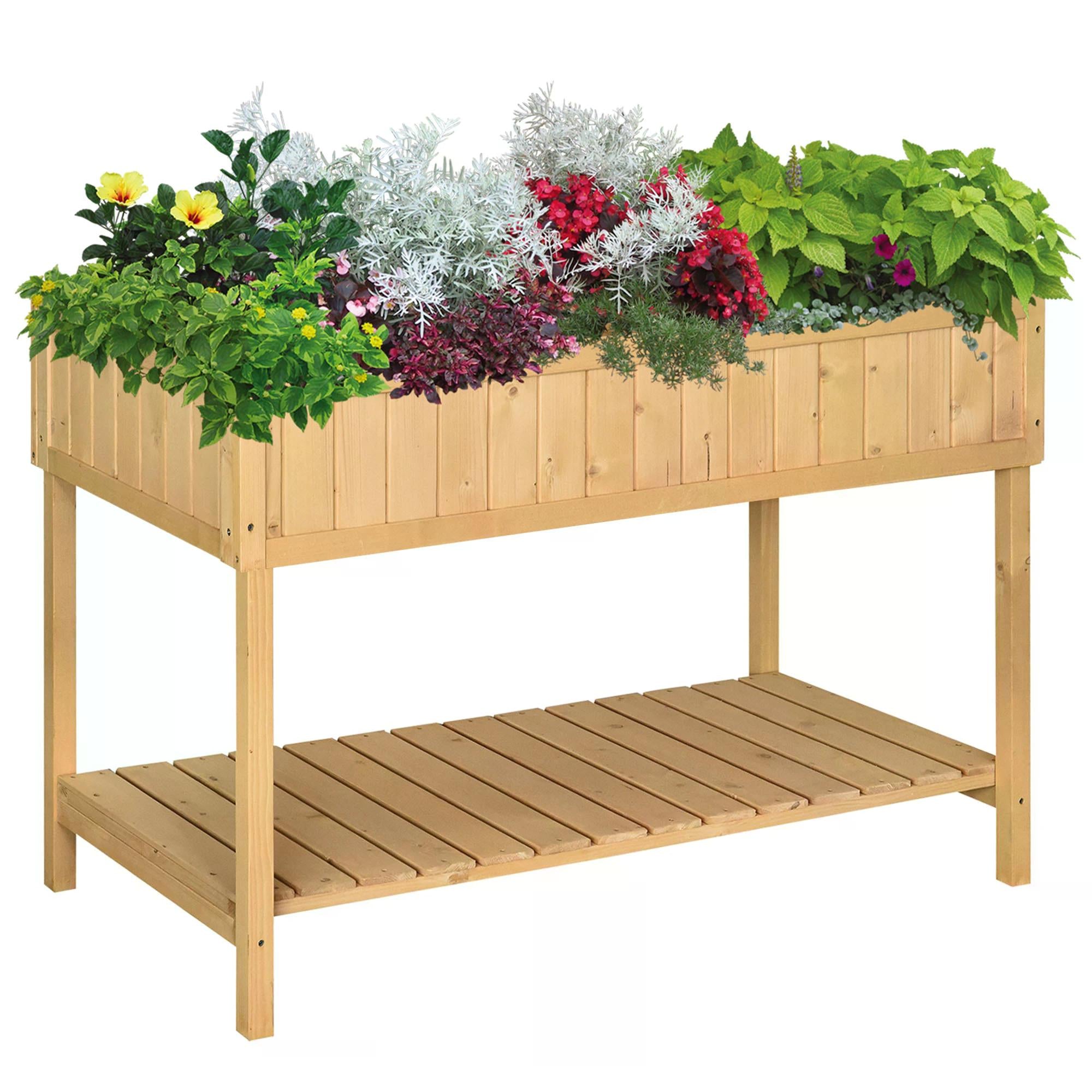 8 Compartment Wooden Garden Planter Box with Bottom Shelf - Oak Tone