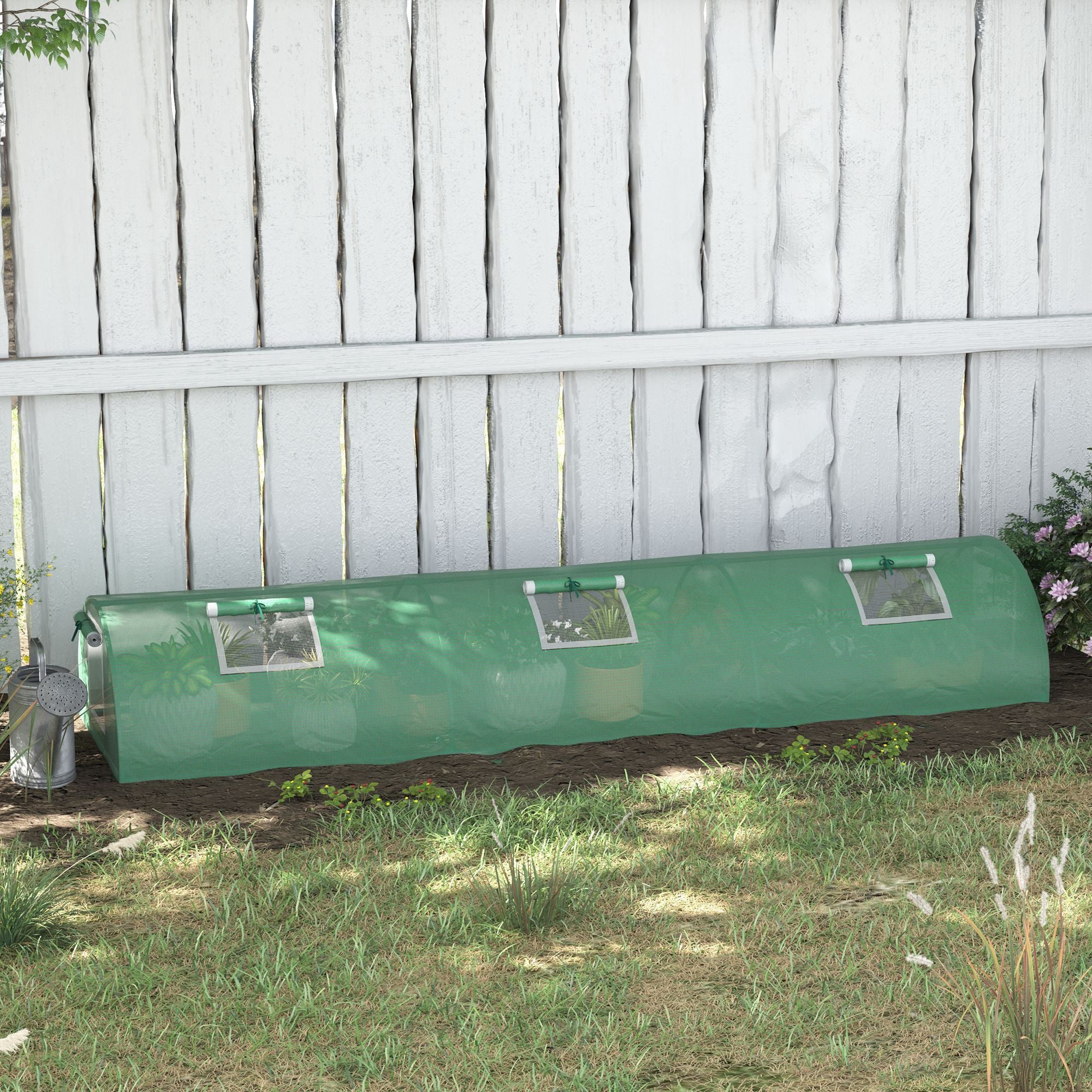 3 Meter Portable Mini Greenhouse with Steel Frame and Mesh Windows - Green