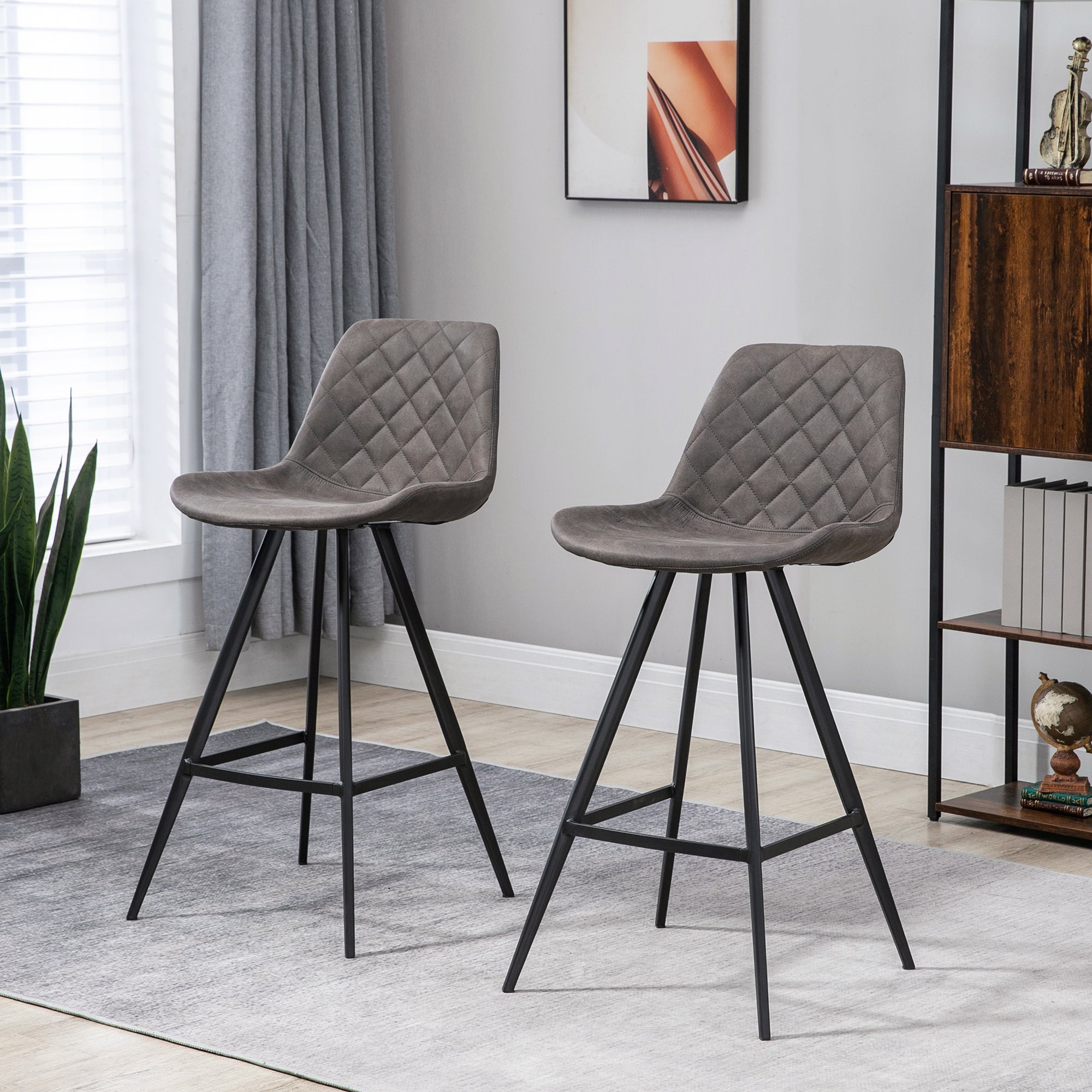 Vintage Style Bar Stools Set of 2 with Padded Comfort - Dark Grey