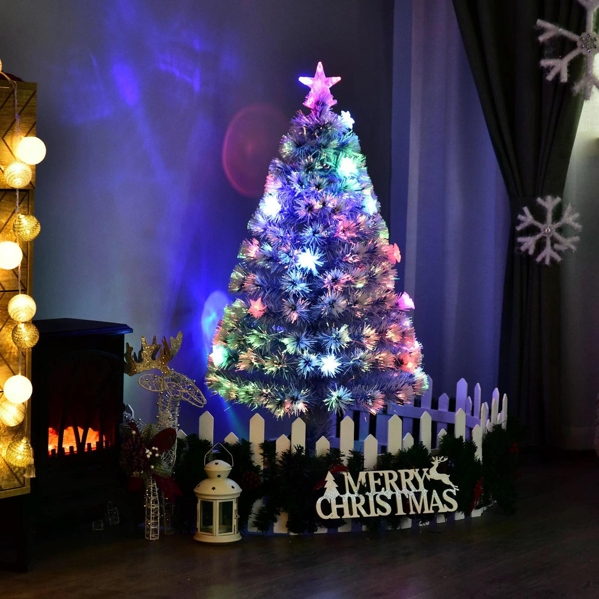 4FT Artificial Fibre Optic Christmas Tree with 26 LED Lights - White Blue
