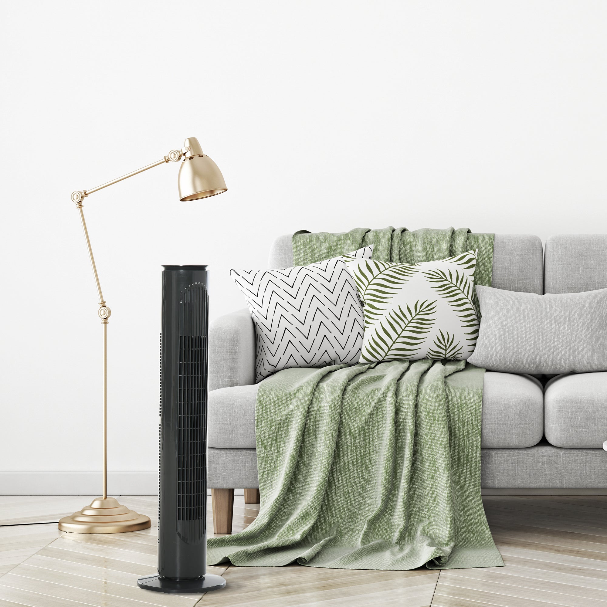 30'' Freestanding Tower Fan, 3 Speed 3 Mode, 10h Timer, 70 Degree Oscillation, LED Light, 5M Remote Controller, Dark Grey