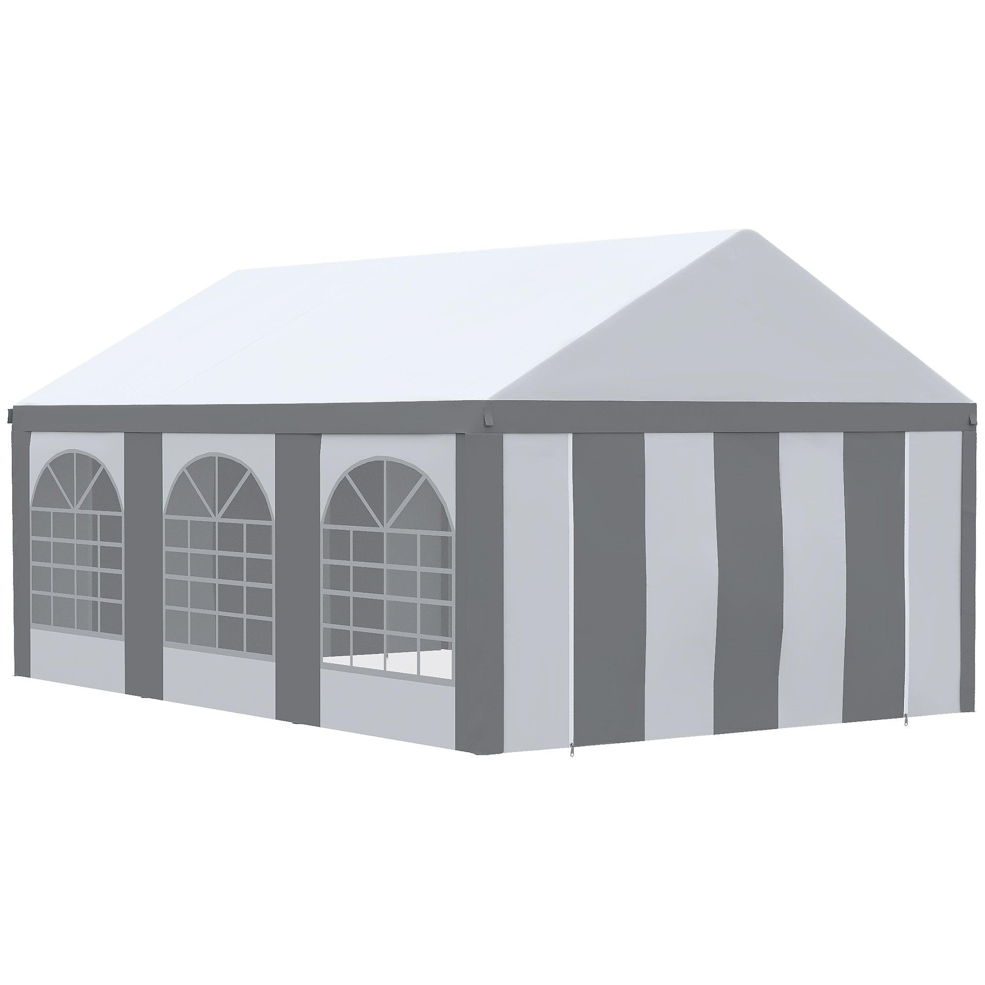 6 x 4m Galvanised Party Tent Marquee Gazebo with Sides, Windows & Double Doors - White & Grey