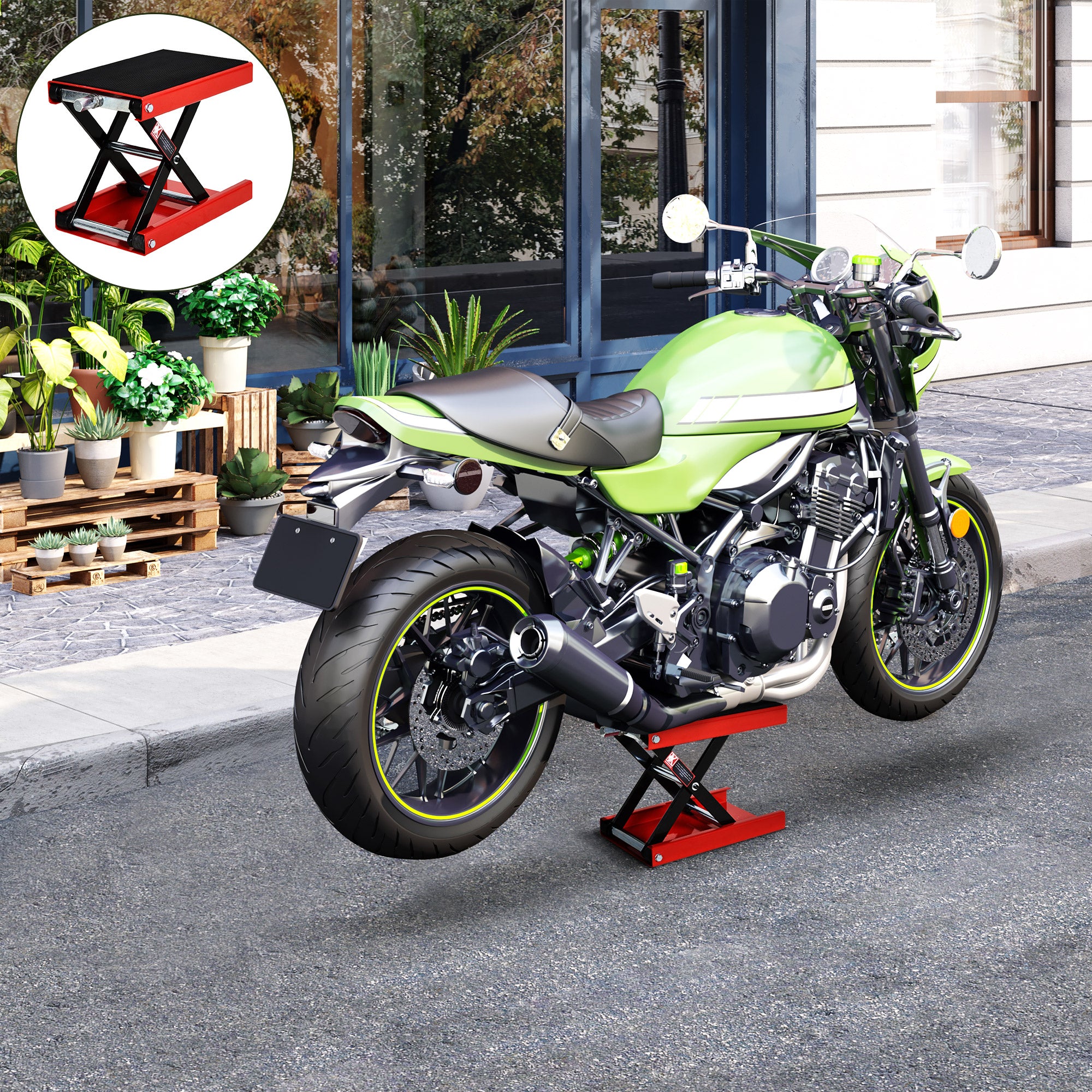 Manual Steel Motorcycle Repair Lift Platform - Red