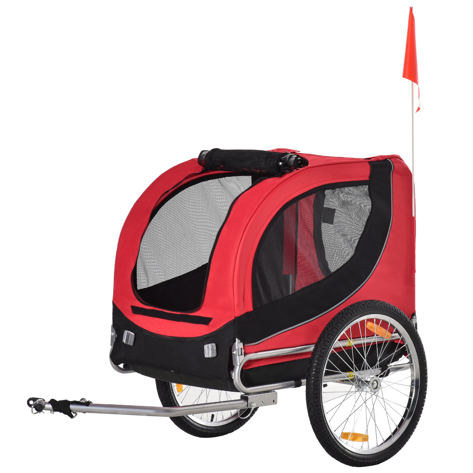 Folding Dog Bike Trailer with Removable Cover and Jogger Function - Red