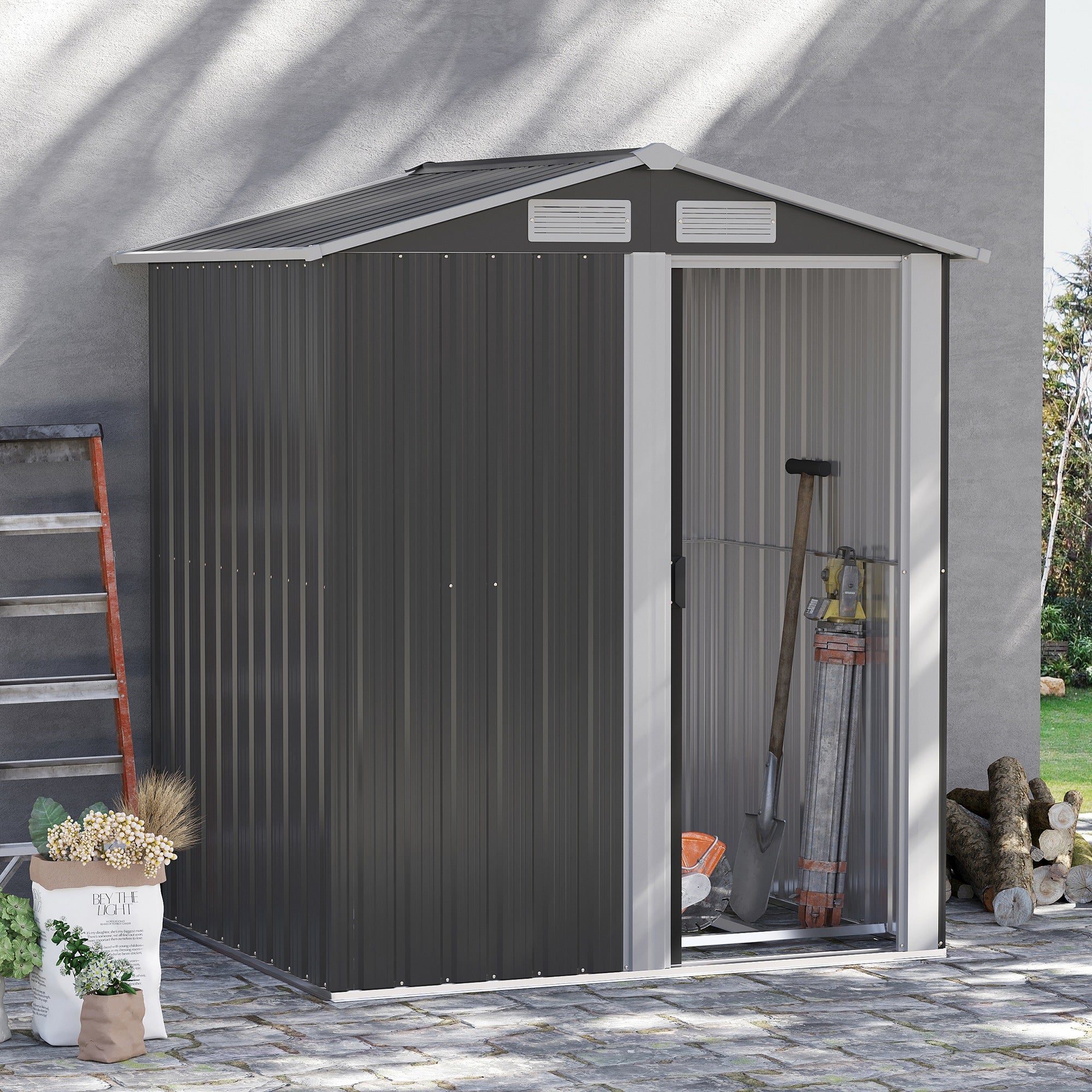 5ft x 4ft Metal Garden Storage Shed with Sliding Door - Grey